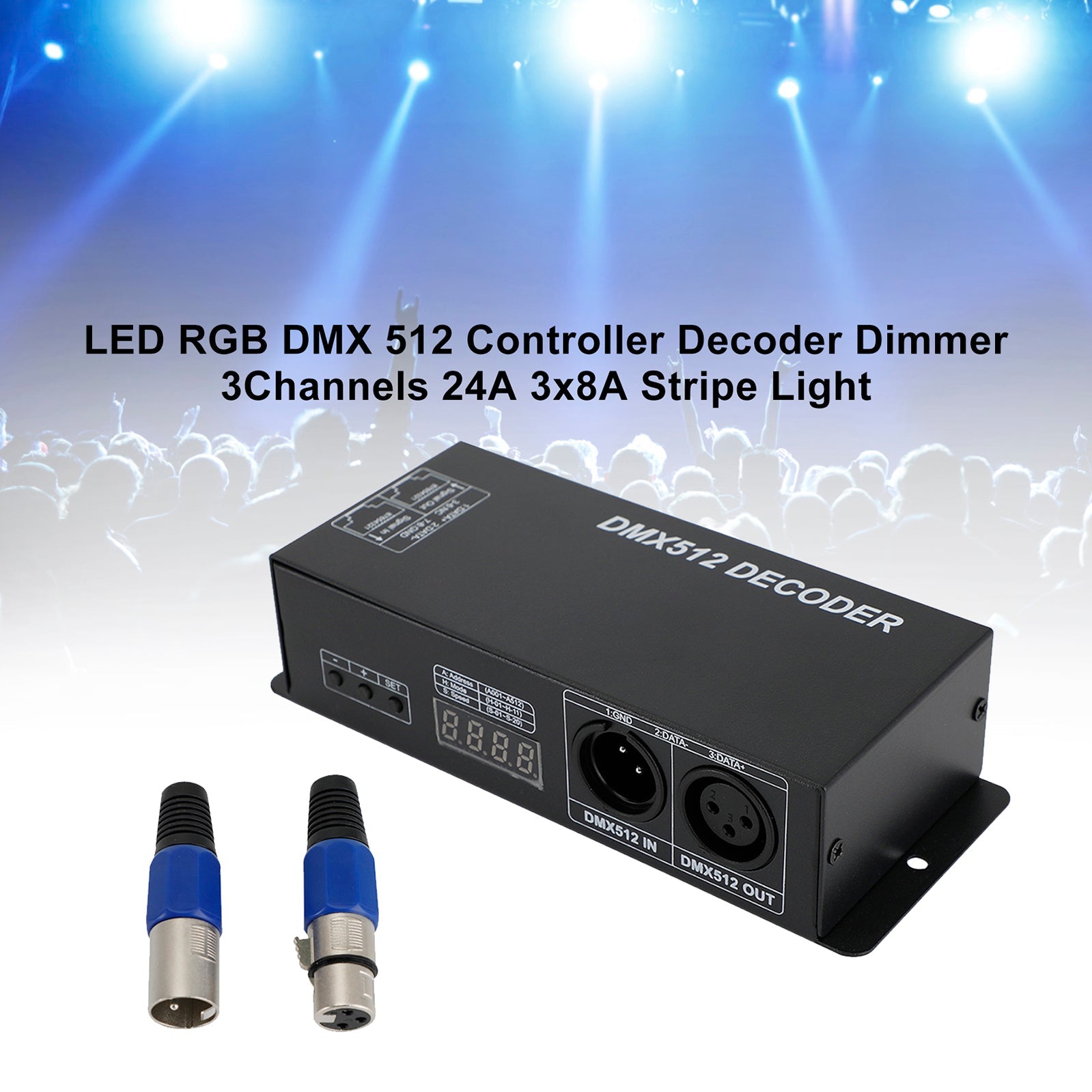 LED RGB DMX 512 contrôleur décodeur variateur 3 canaux 24A 3x8A lumière à rayures