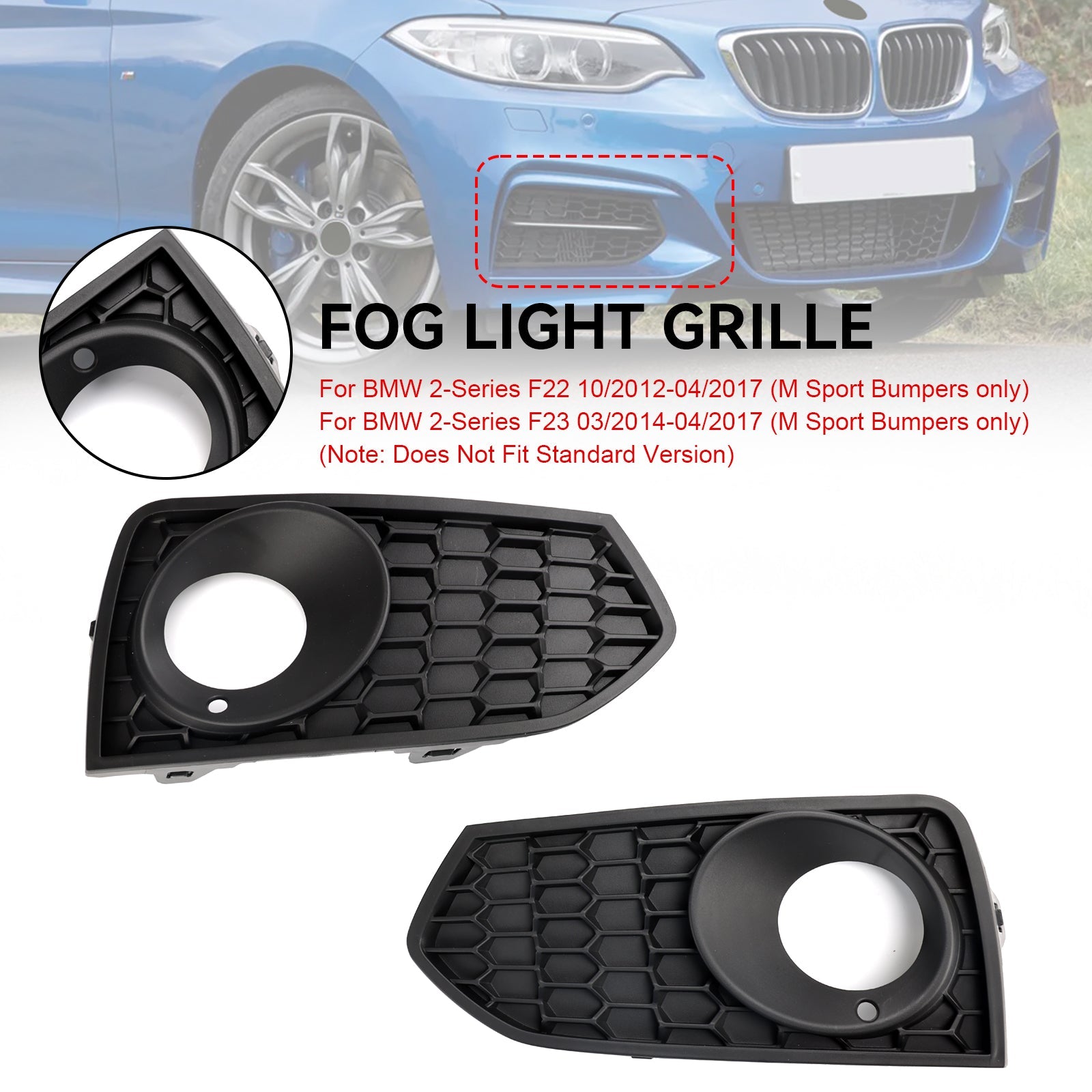 BMW 2 Series F22 F23 M Sport 2PCS Front Bumper Fog Light Grille Grill