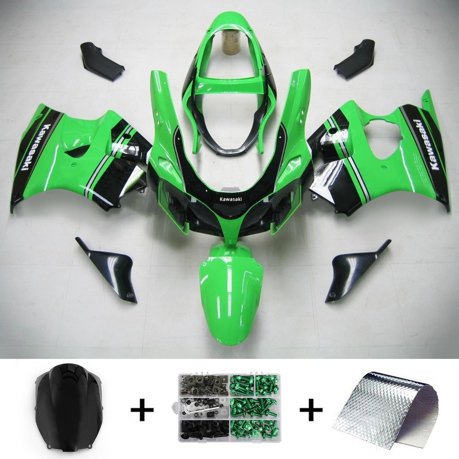 2000-2002 Kawasaki ZX6R 636 Kawasaki ZZR600 2005-2008 Amotopart Kit de carénage d'injection carrosserie plastique ABS #101