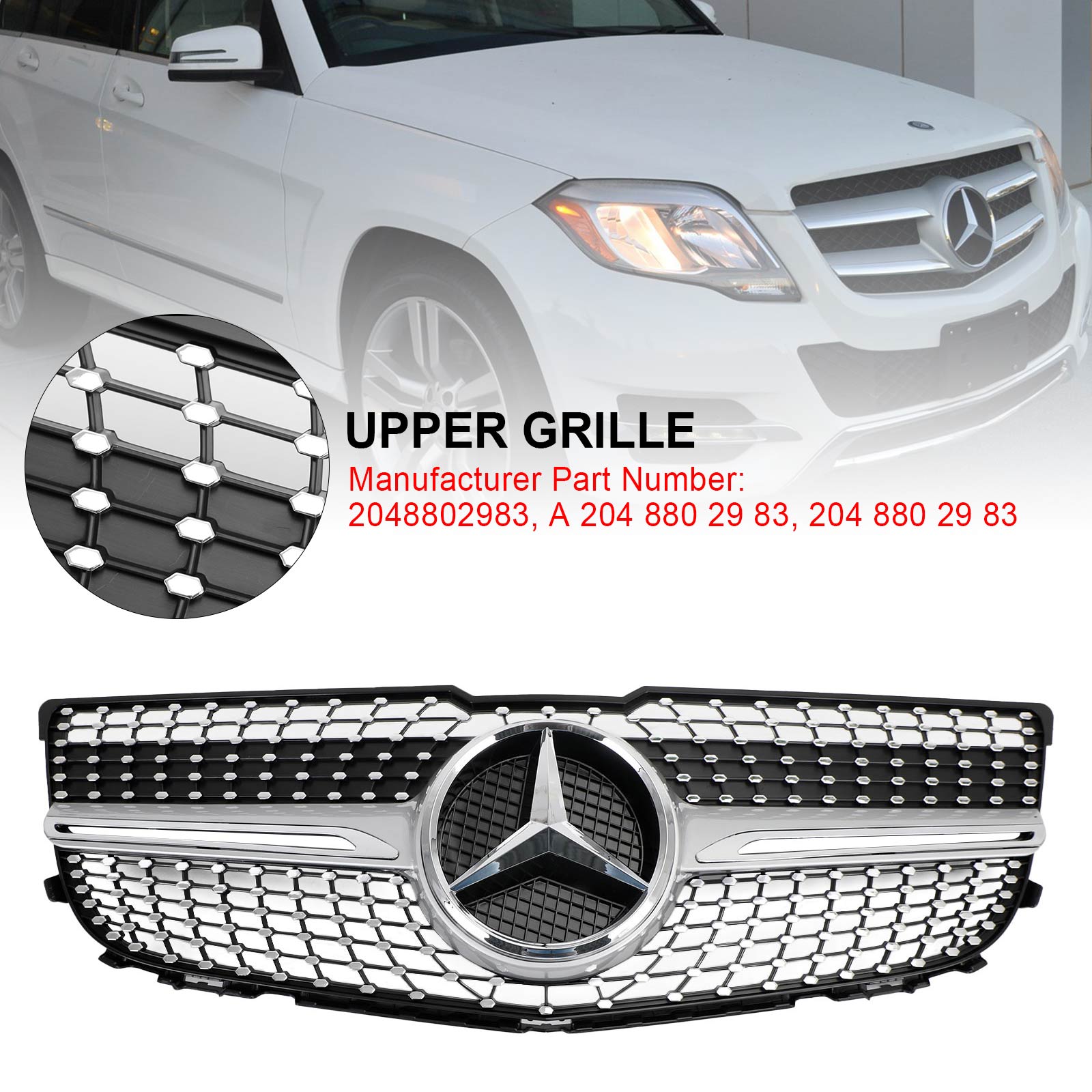 2013-2015 Mercedes Benz X204 GLK-Class Front Bumper Grille Grill Diamond