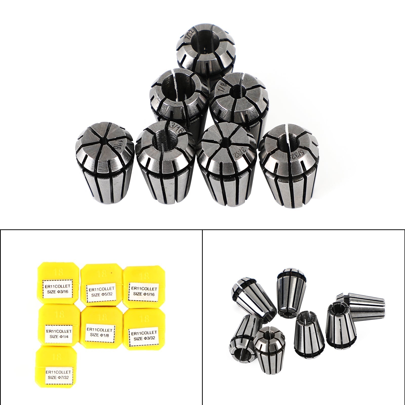 7Pcs ER11 Spring Collet Set For CNC Milling Lathe Tool Engraving Machine Steel