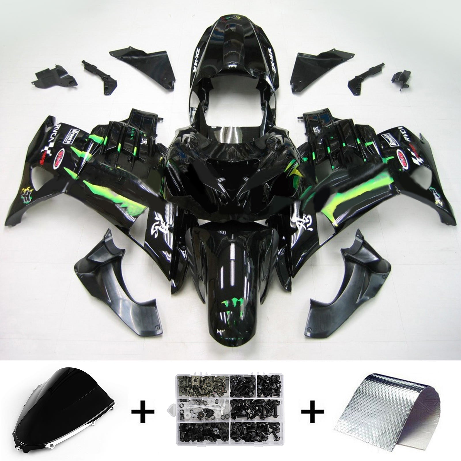 2012-2021 Kawasaki ZX14R Kit de carénage d'injection Amotopart carrosserie plastique ABS #102