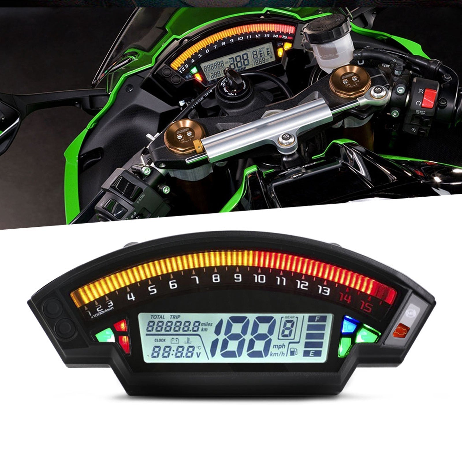 Universal Motorcycle Black Tft Digital Speedometer 14000Rpm Backlight Odometer