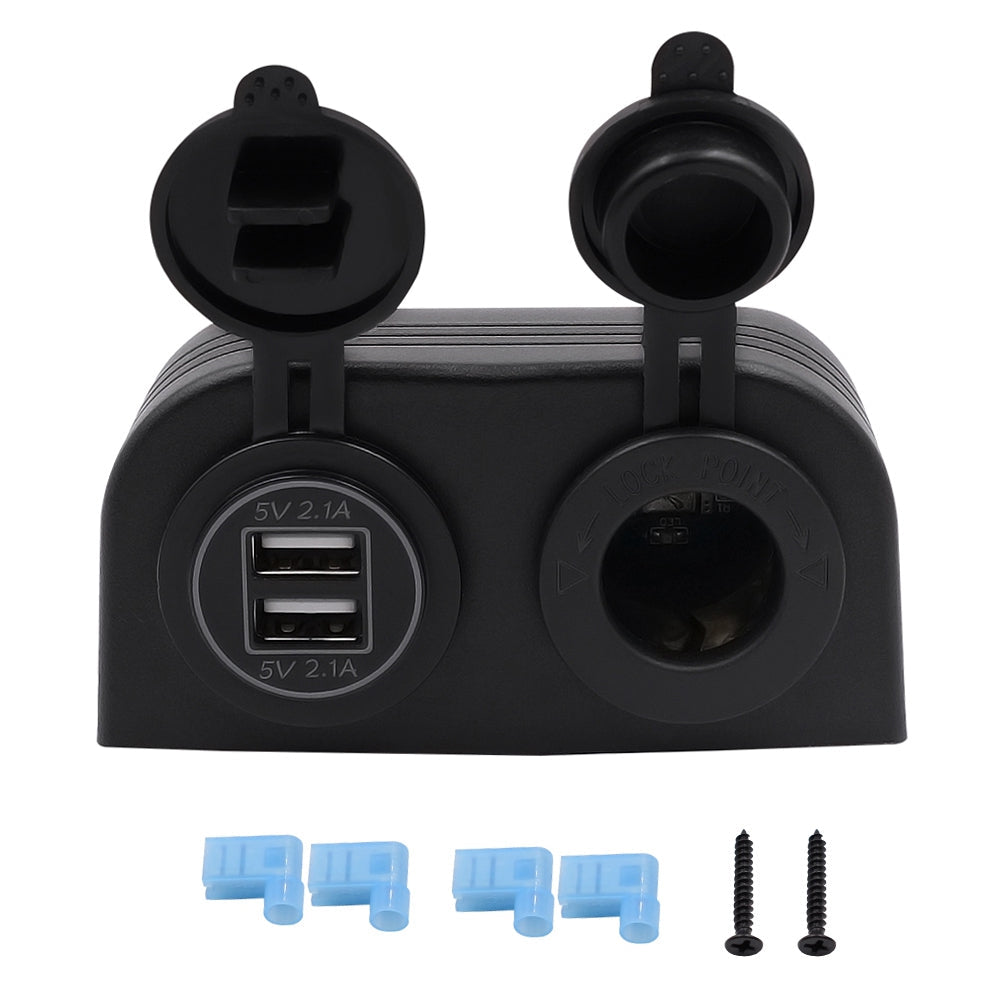 12V Dual USB 4.2A Charger Power Socket Outlet Surface Mount Fit for Car Marine