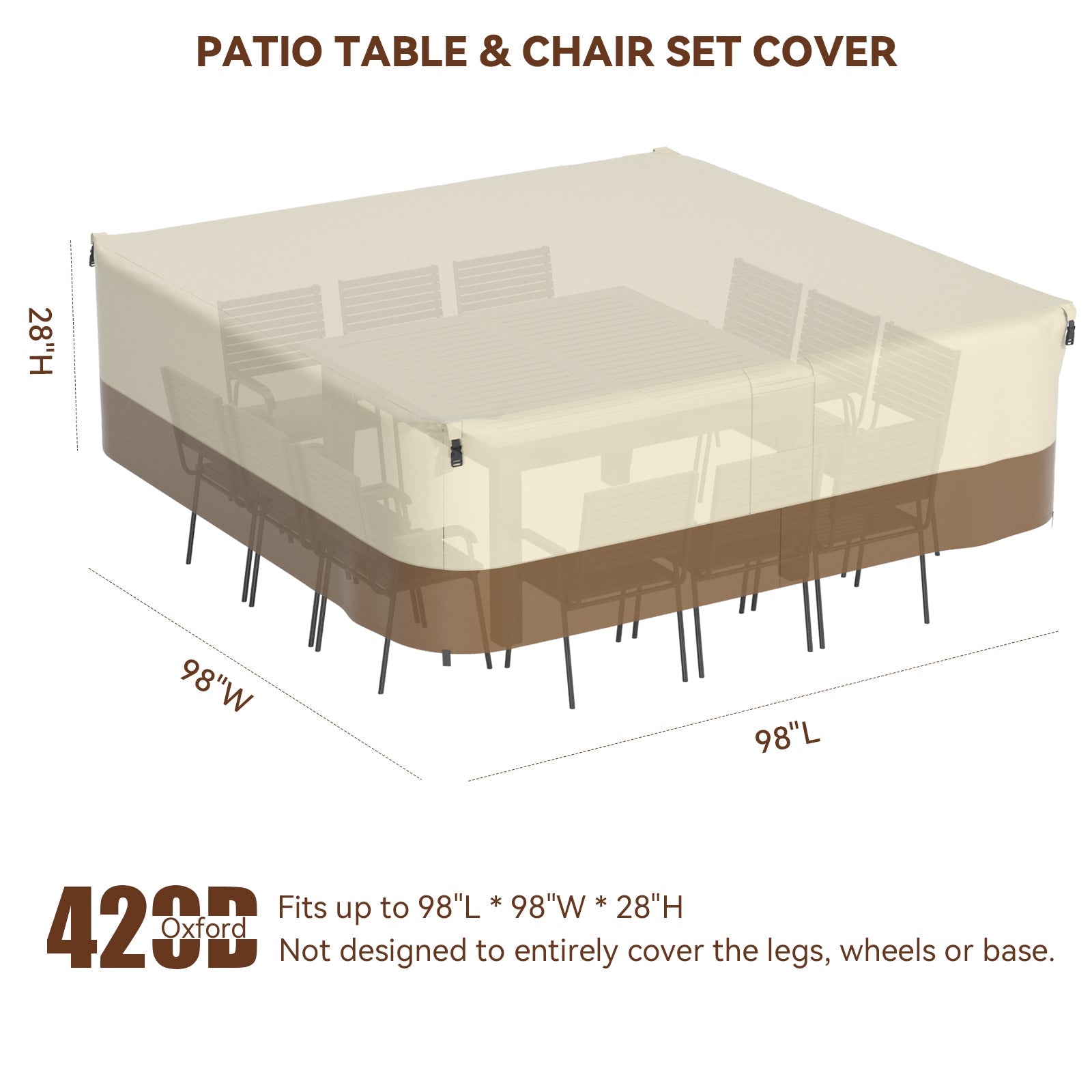 Cubierta impermeable cuadrada para muebles de jardín 420D para mesa y sillas de exterior