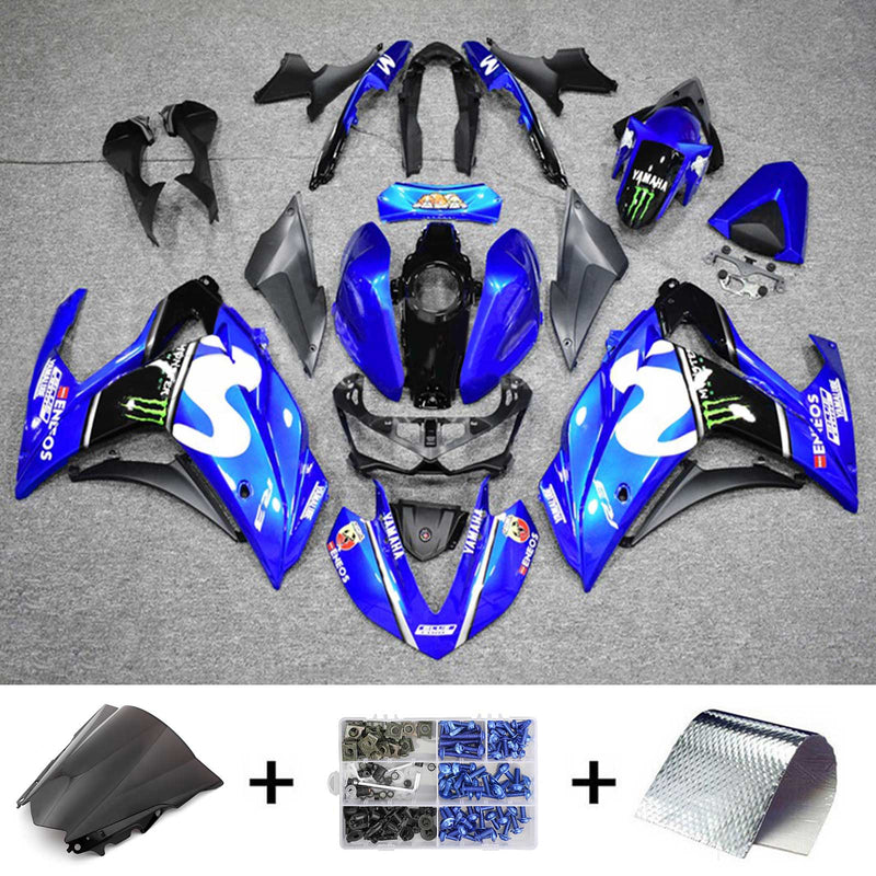 Amotopart Fairing Kit Yamaha 2014-2018 YZF R3 & 2015-2017 YZF R25 Black Mix Blue Fairing Kit