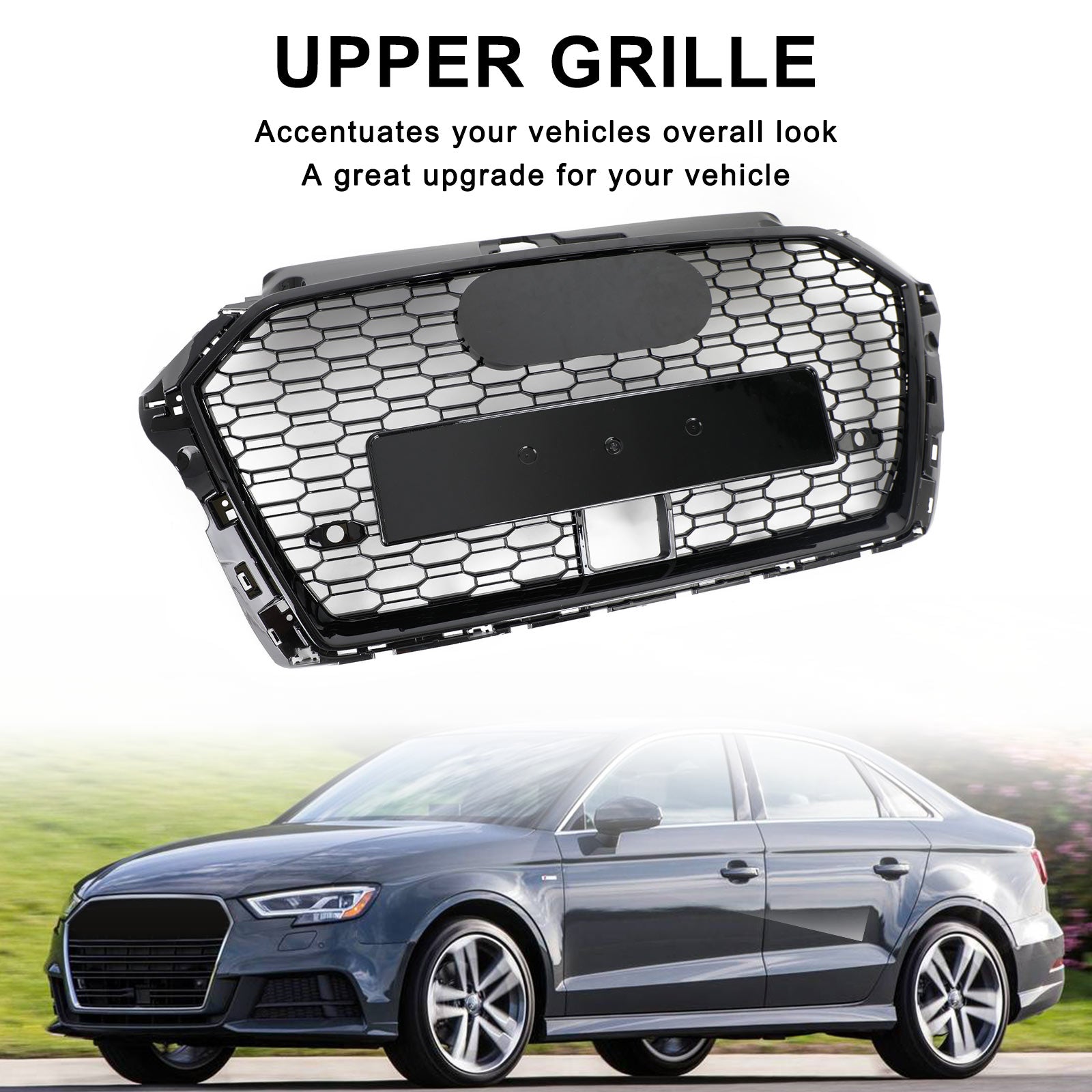 2017-2019 Audi A3 S3 RS3 Style Honeycomb Front Grille With ACC Gloss Black