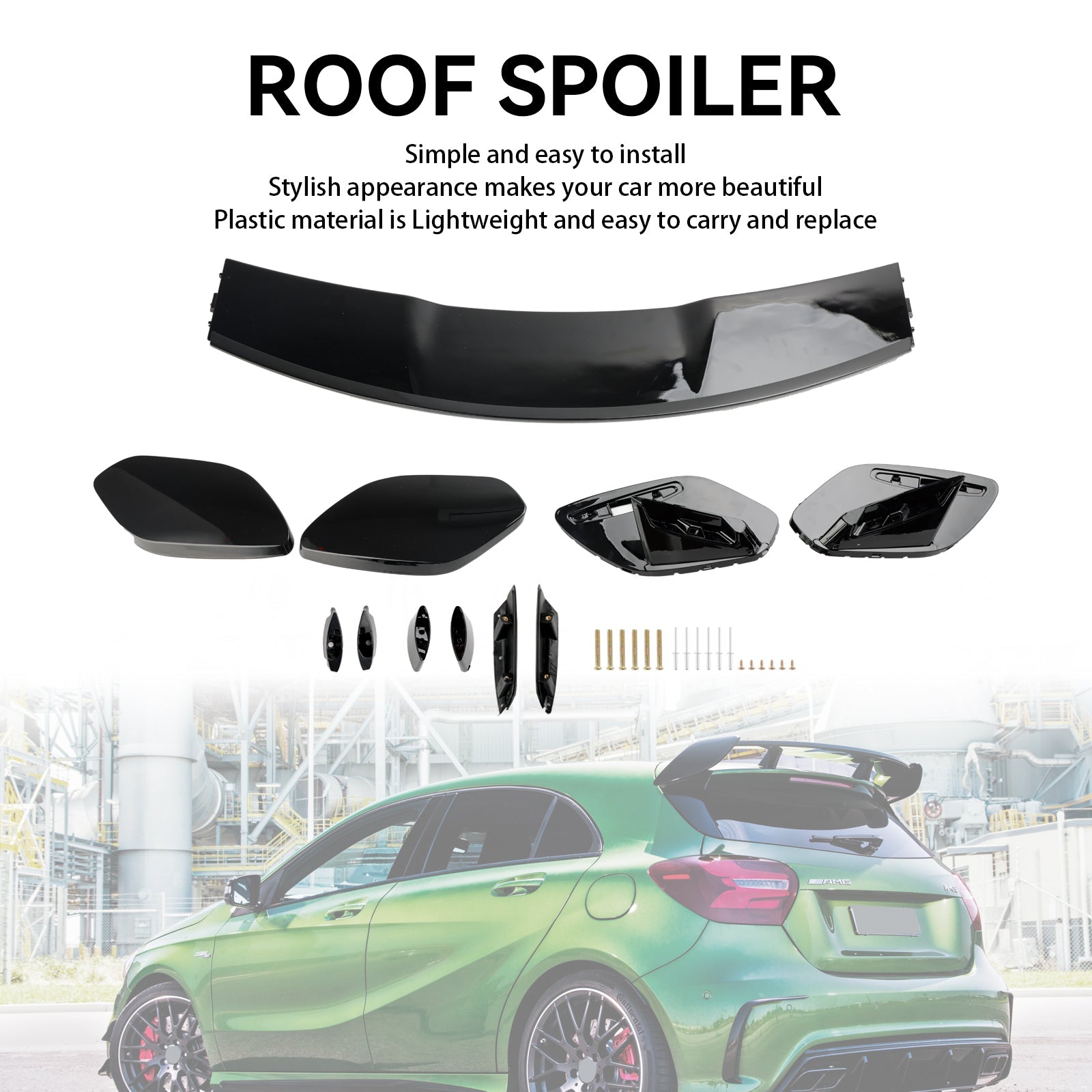 2019+ A-KlasseW177 A35 A45 A180 A200 A220 A260 Mercedes Benz Gloss Black AMG Style Achterspoiler Dak