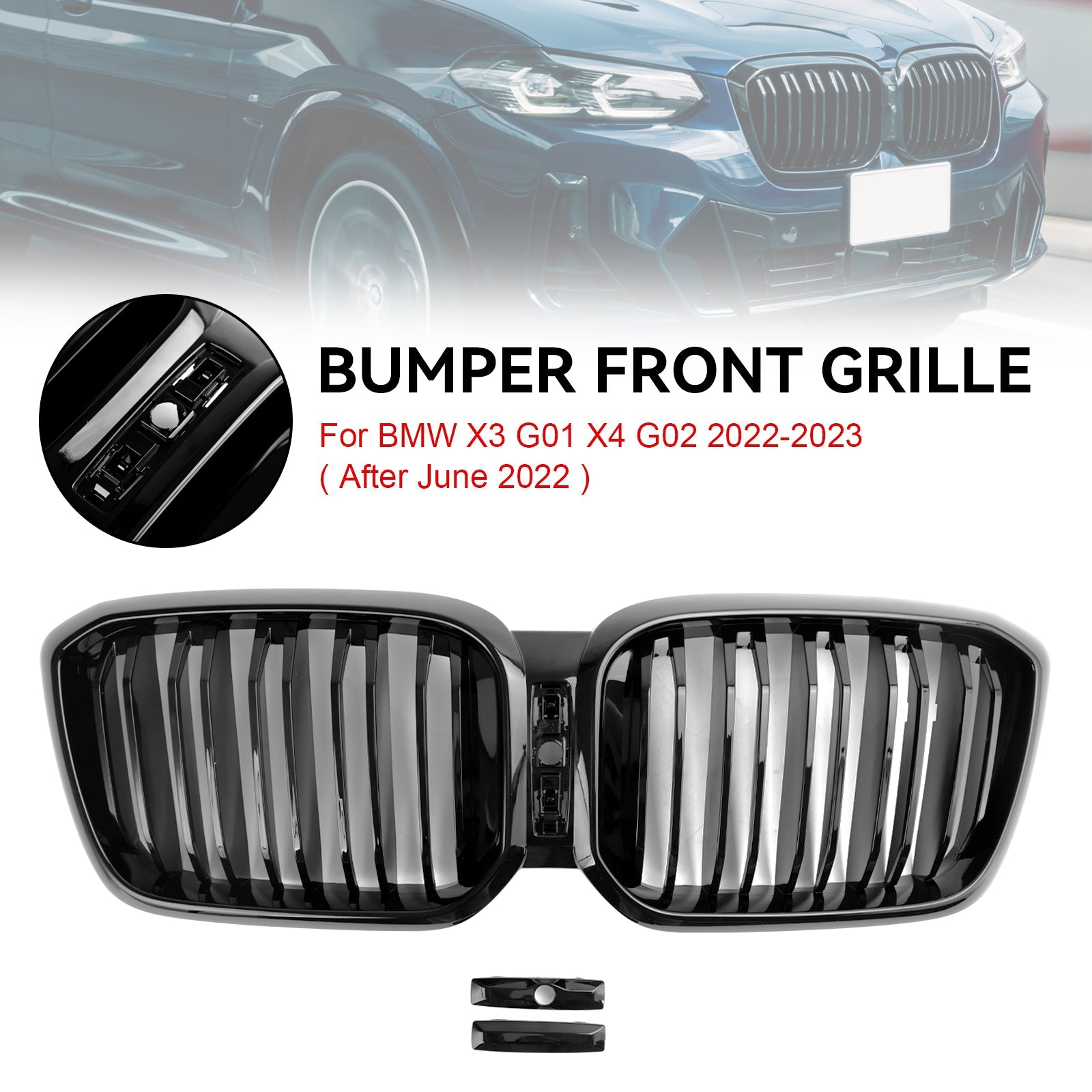 BMW X3 X4 G01 G02 2022 2023 Gloss Black Front Kidney Grill Grille