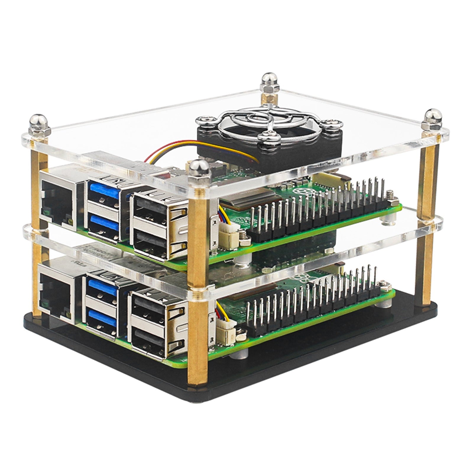 Raspberry Pi 5 Meerlaagse acrylbehuizing Transparante beschermhoes Koelventilator