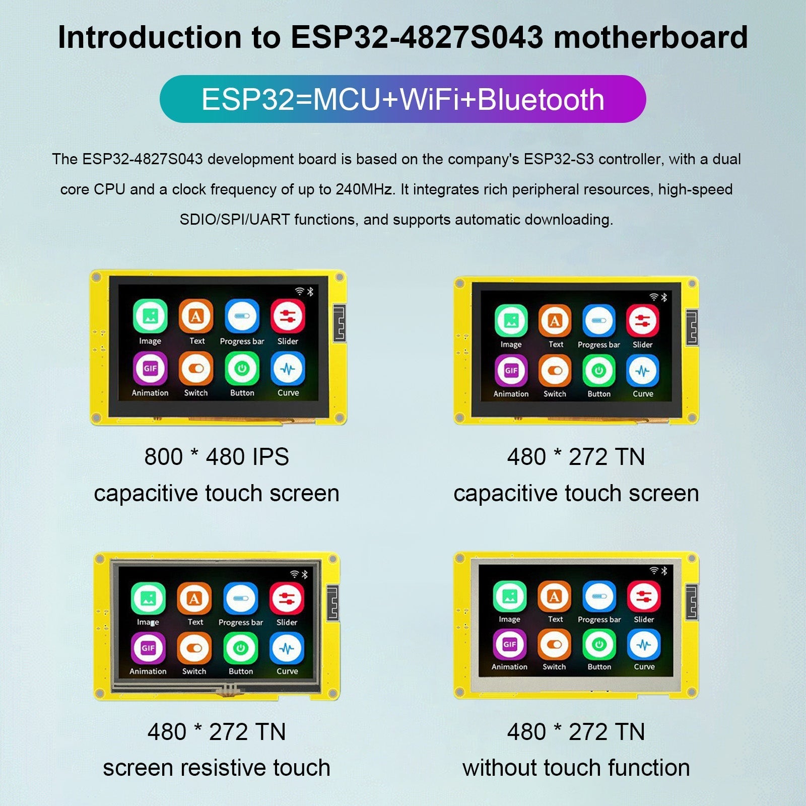 ESP32 ontwikkelingsbord 4,3-inch LCD Smart Display WiFi Bluetooth-module PSRAM 16M