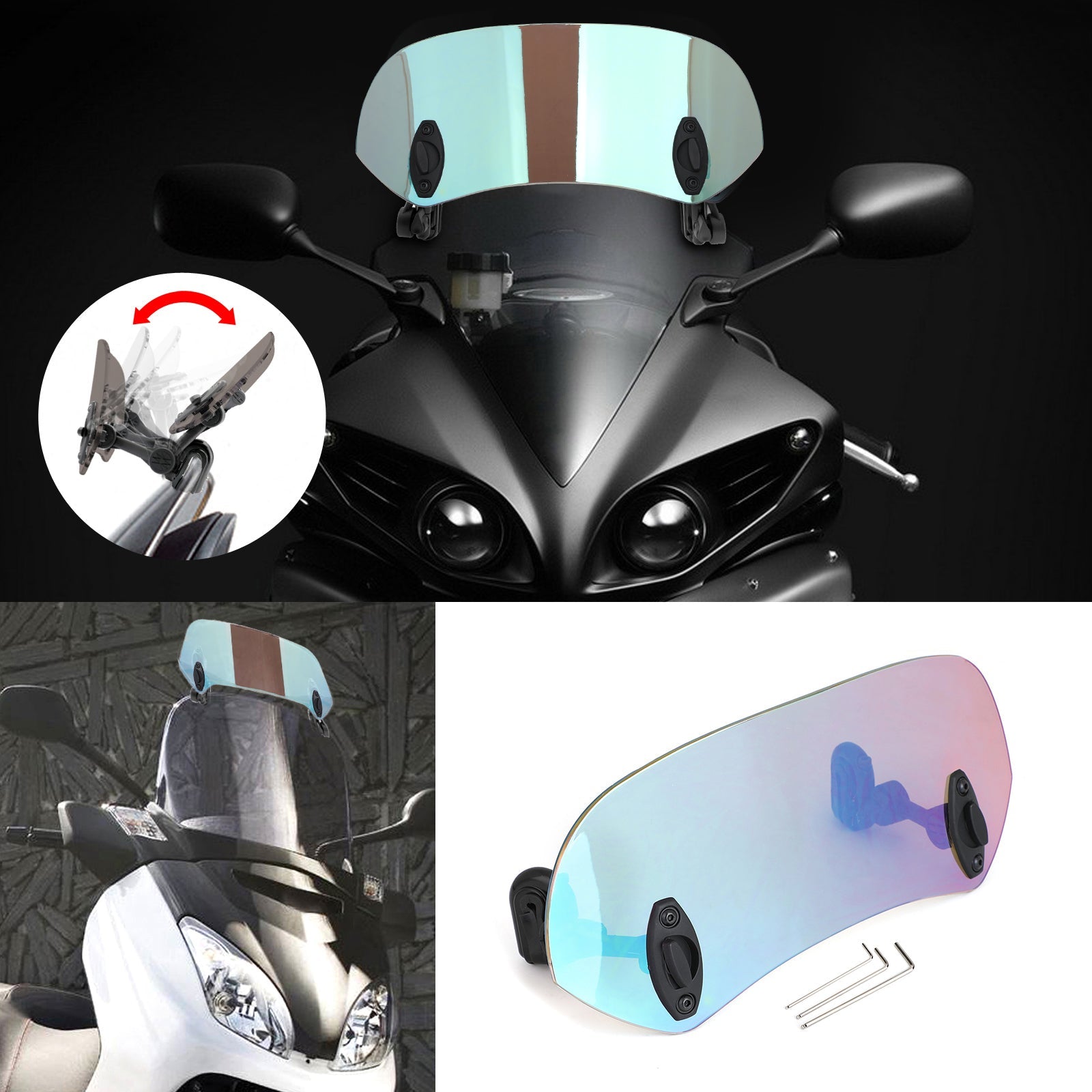 Motorcycle Adjustable Clip On Windshield Extension Spoiler Wind Deflector