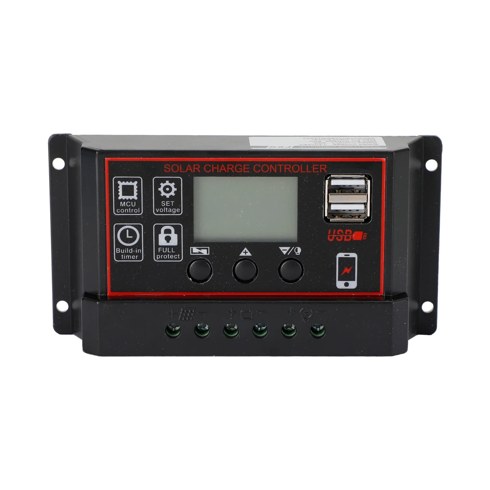 Régulateur de Charge de panneau solaire 10A/20A/30A, PWM LCD, double USB 12V/24V