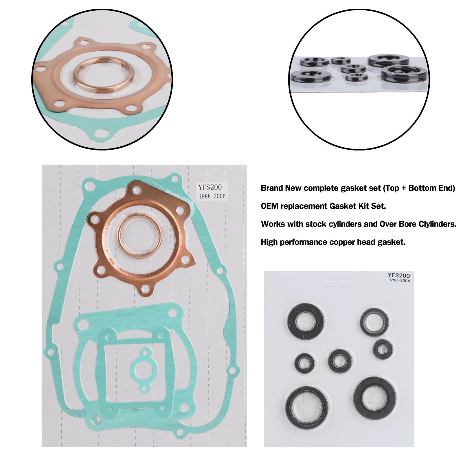 Kit complet de joints de moteur avec joints d'huile, pour Yamaha Blaster YFS 200 88-05 générique