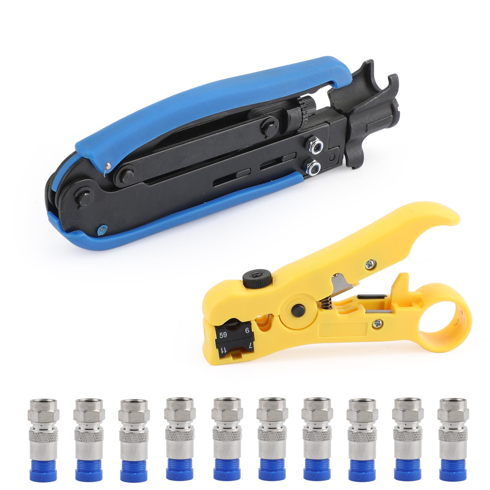 Coaxial Compression Tool Coax Cable Crimper Kit Adjustable RG6 RG59 RG11 75-5-7