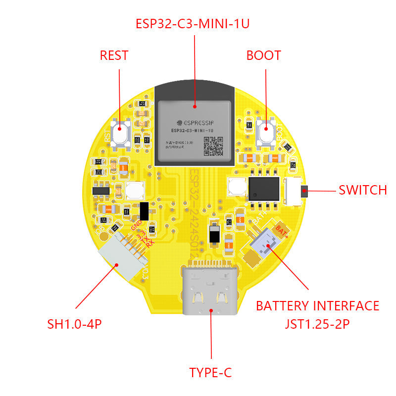 1,28" rond display ESP32-C3 ontwikkelingsbord LCD-aanraakscherm Wifi Bluetooth