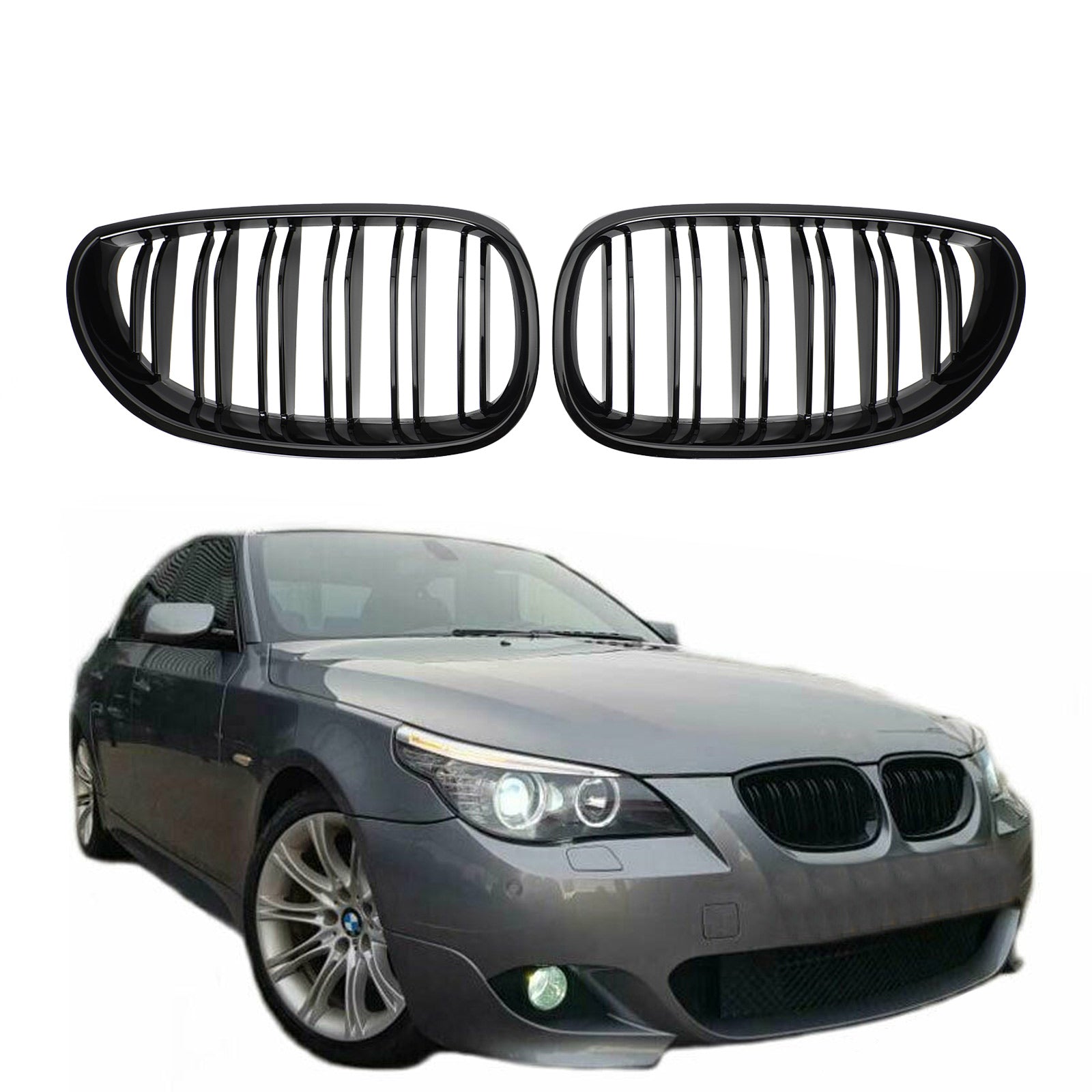 2004-2009 BMW E60 E61 M5 520i 530i Glossy Black Front Sport Kidney Grille ABS Generic