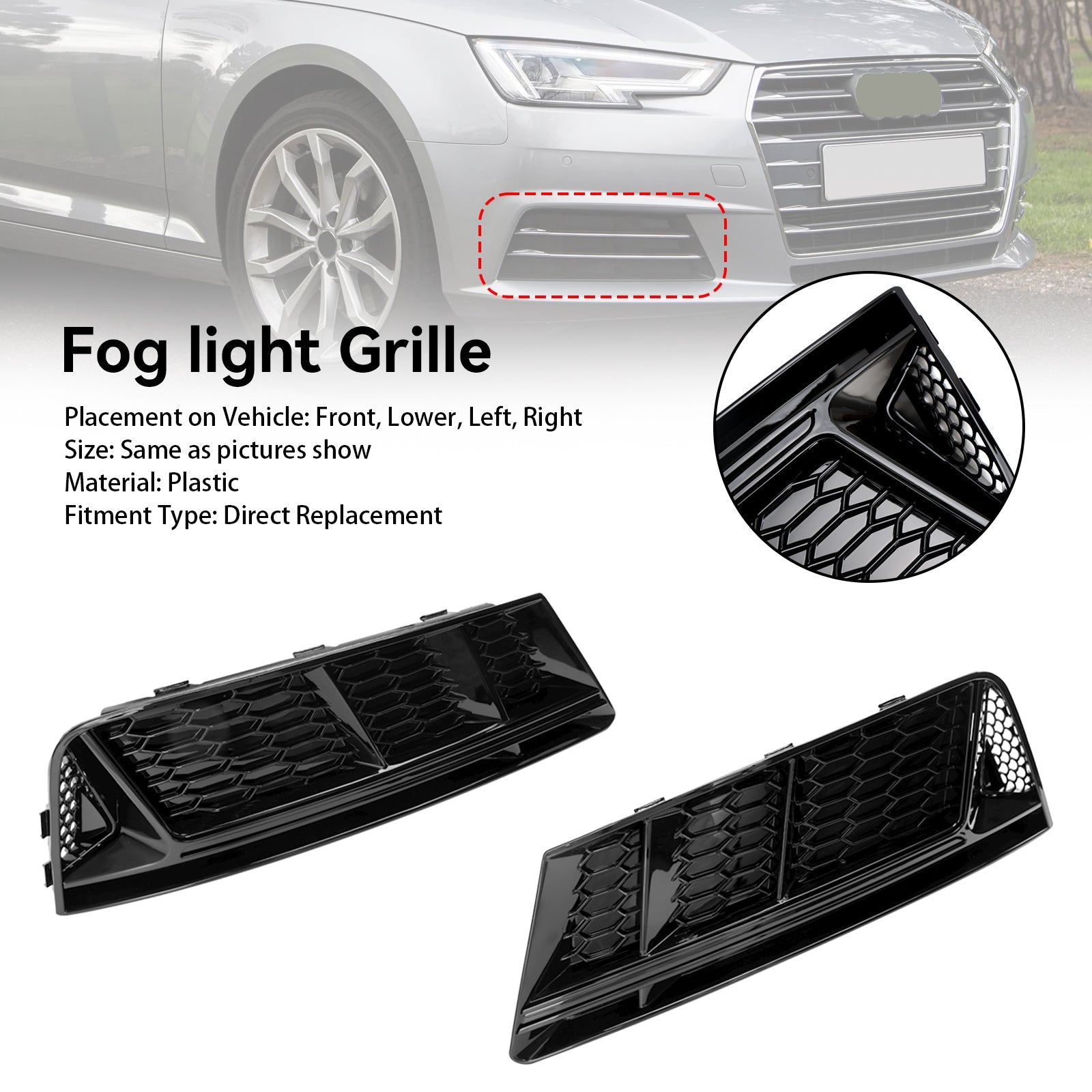 2016-2018 AUDI A4 B9 Grille de phare antibrouillard avant Grille de pare-chocs inférieure chromée