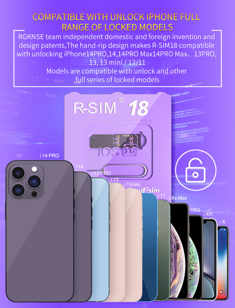 Carte RSIM R-SIM 18 Nano déverrouillée pour iPhone 14 13 Pro MAX 12 Pro 11 X IOS 16