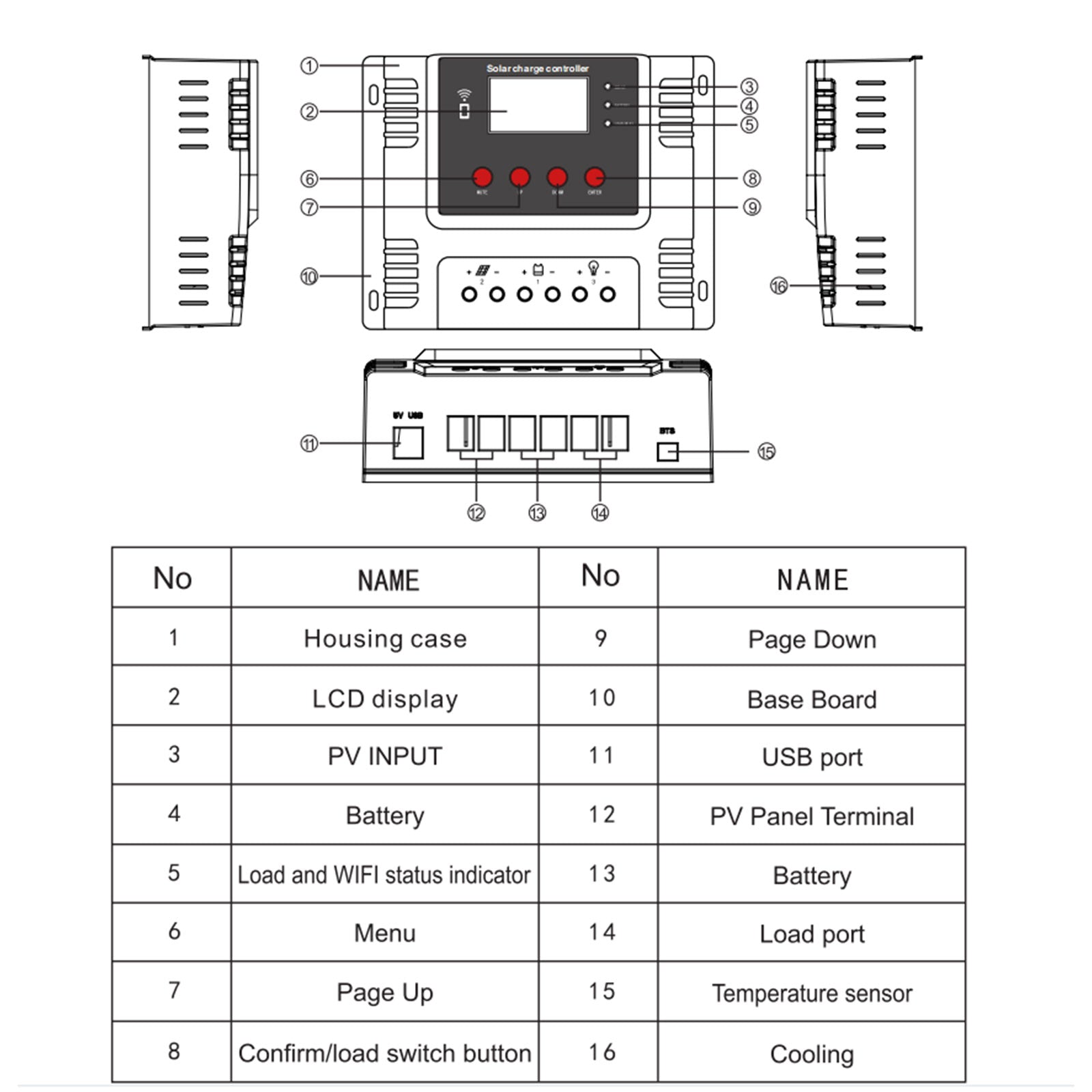 Contrôleur de Charge solaire 10A-60A 12V 24V 48V, avec moniteur Wifi, régulateur PWM LCD