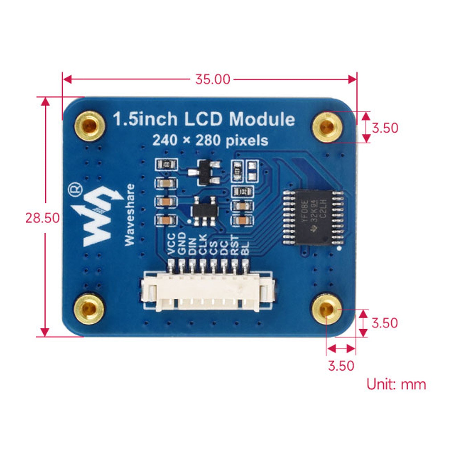 1,5-inch IPS-scherm SPI-interface afgerond scherm NV3030B LCD-uitbreidingskaart