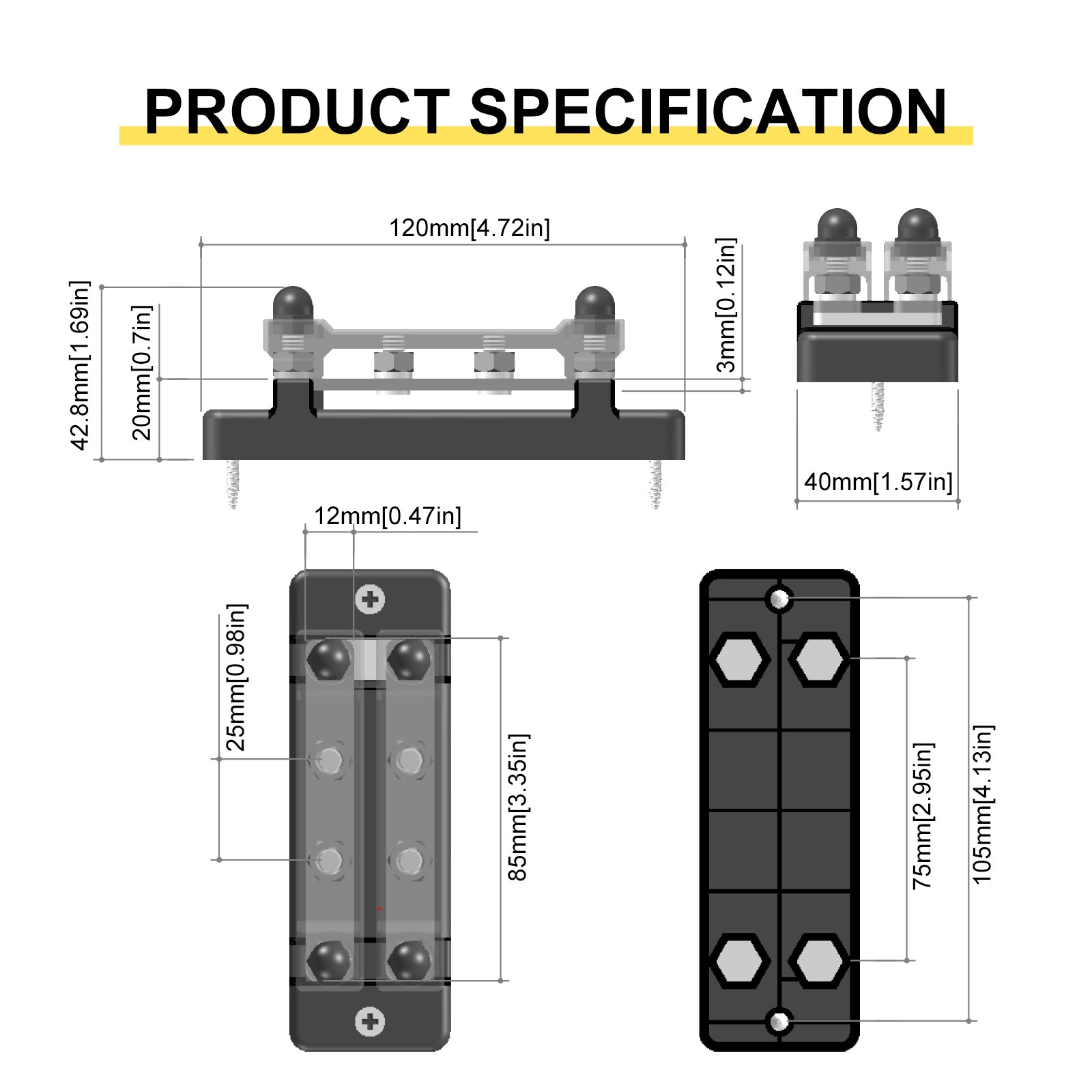 2/4/6/12 Way Dual-row Car Bus Bar Block with Dust Cover Distribution Terminal