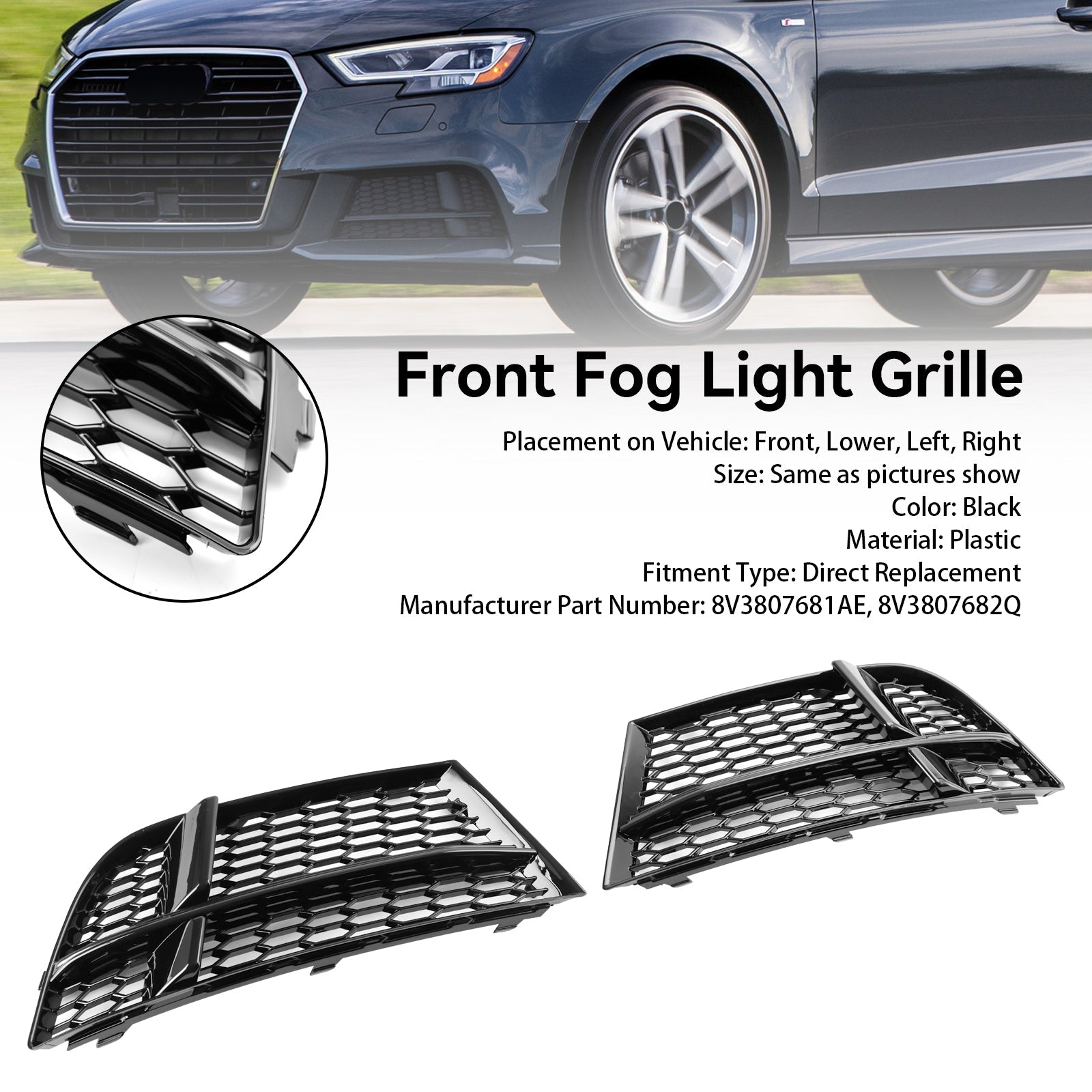 2017-2019 AUDI A3 8V S-LINE SEDAN / SPORTBACK / CONVERTIBLE S3 Front Fog Light Cover Bezel Grille Grill