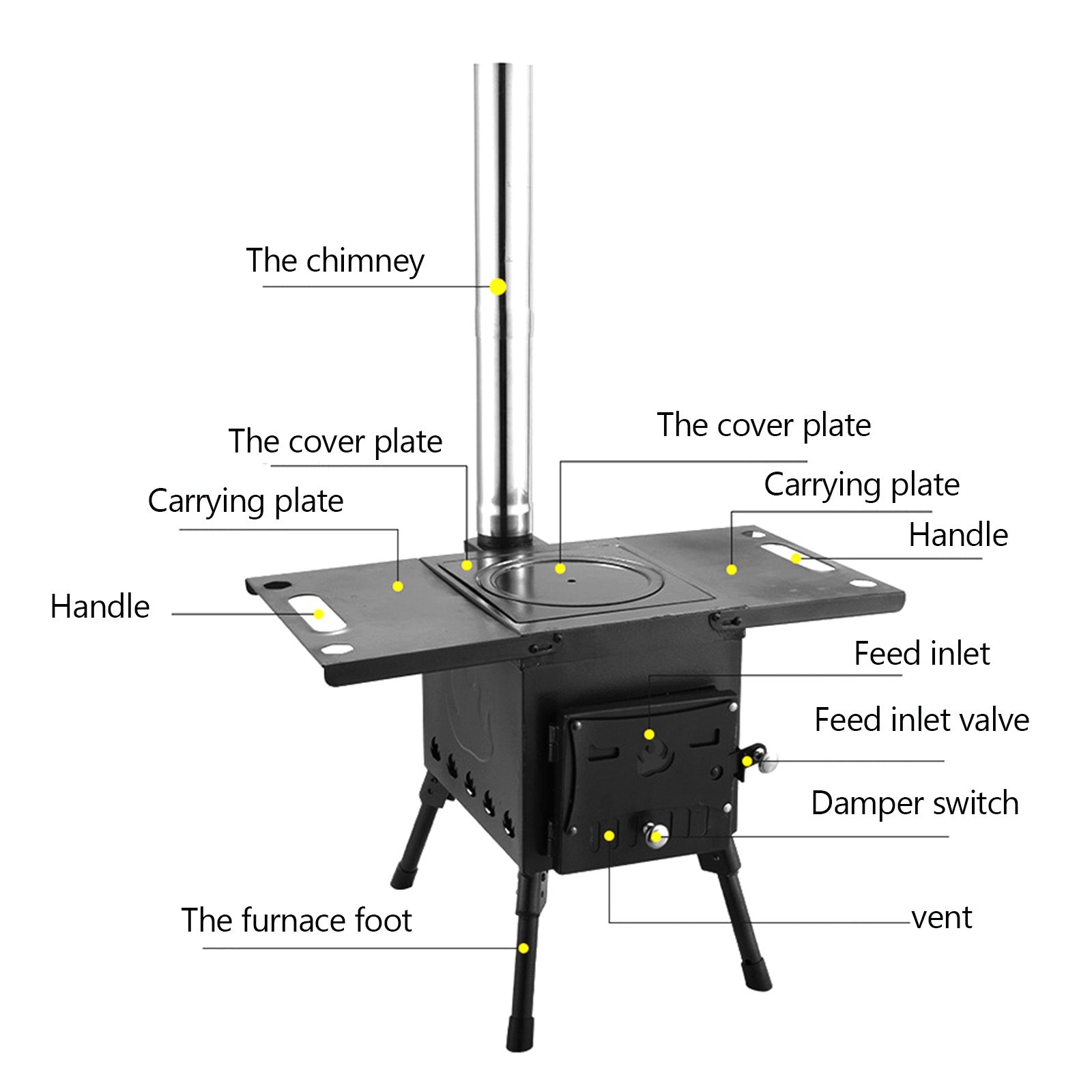 Poêle à bois de Camping Portable en plein air, cuisinier de pique-nique, chauffage pliant, combustion du bois