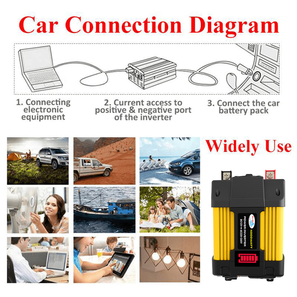 4000W Car Power Pure Sine Wave Inverter w LED Display DC 12V To AC 220V Inverter