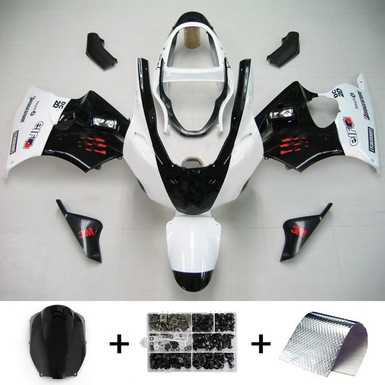 2000-2002 Kawasaki Zx6R Black White Fairing Kit