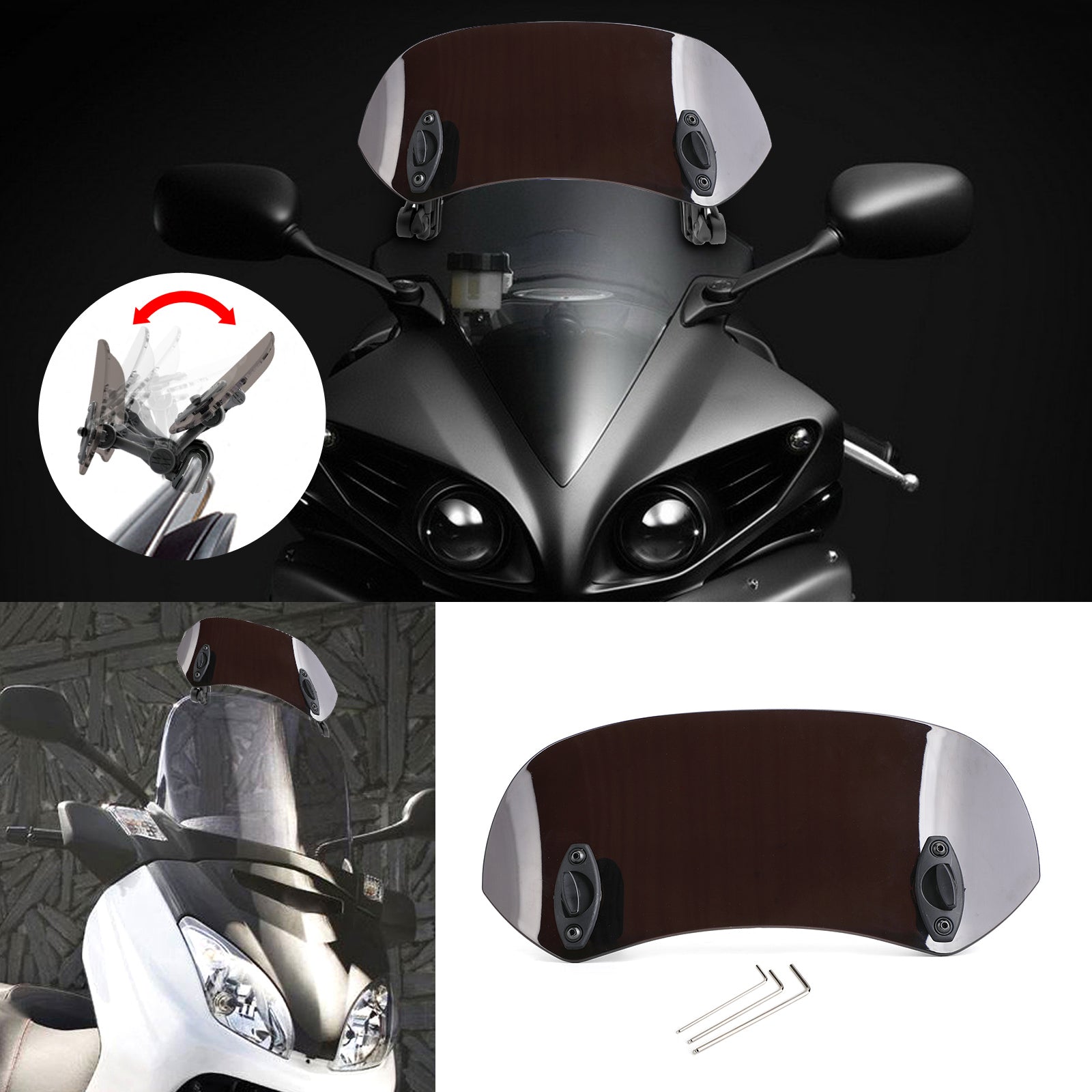 Motorcycle Adjustable Clip On Windshield Extension Spoiler Wind Deflector