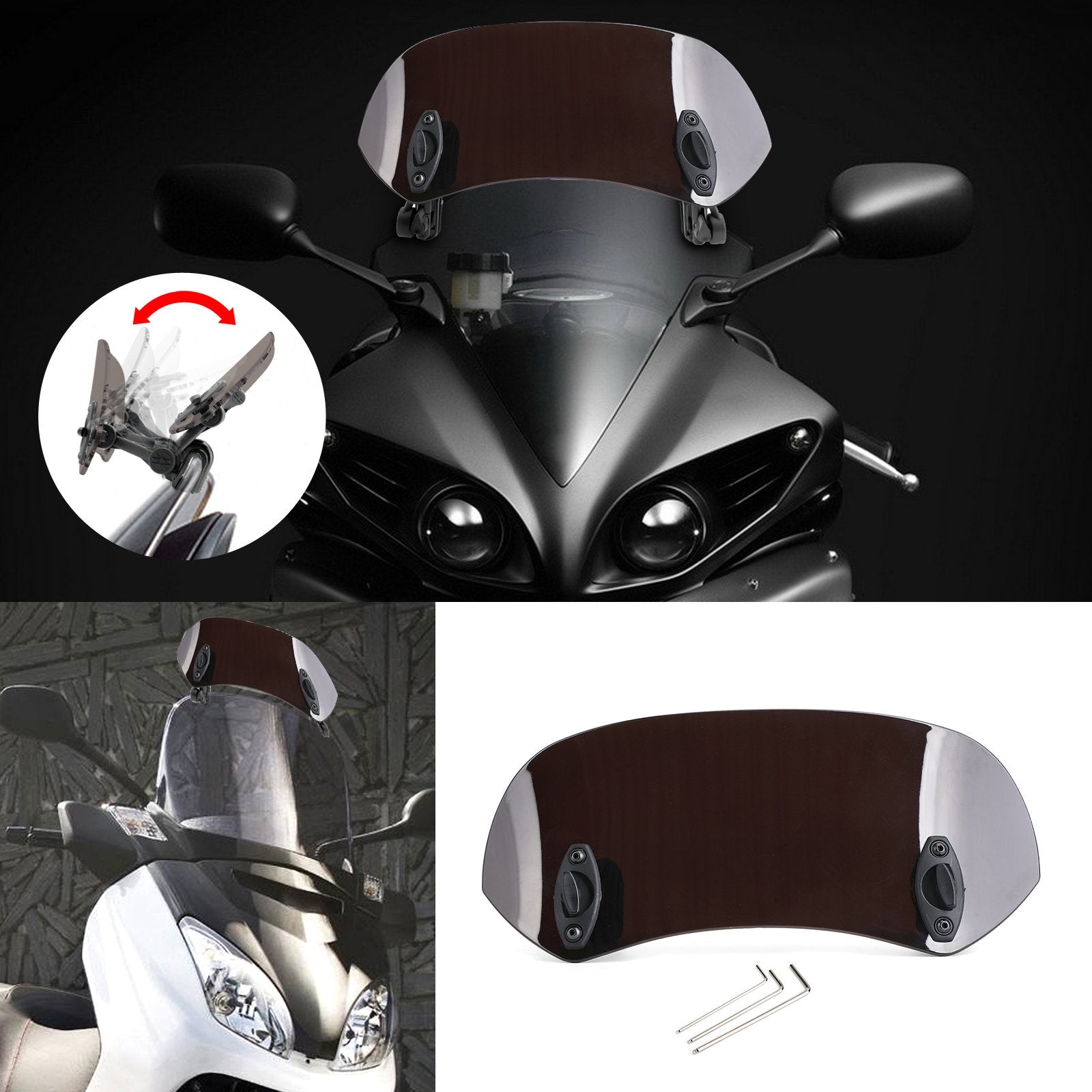 Motorcycle Adjustable Clip On Windshield Extension Spoiler Wind Deflector Generic