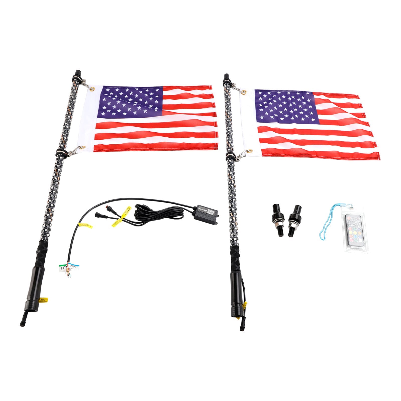 2X 4ft RGB LED APP Whip Lights Antenna W/ Flag Remote Control For Polaris UTV ATV