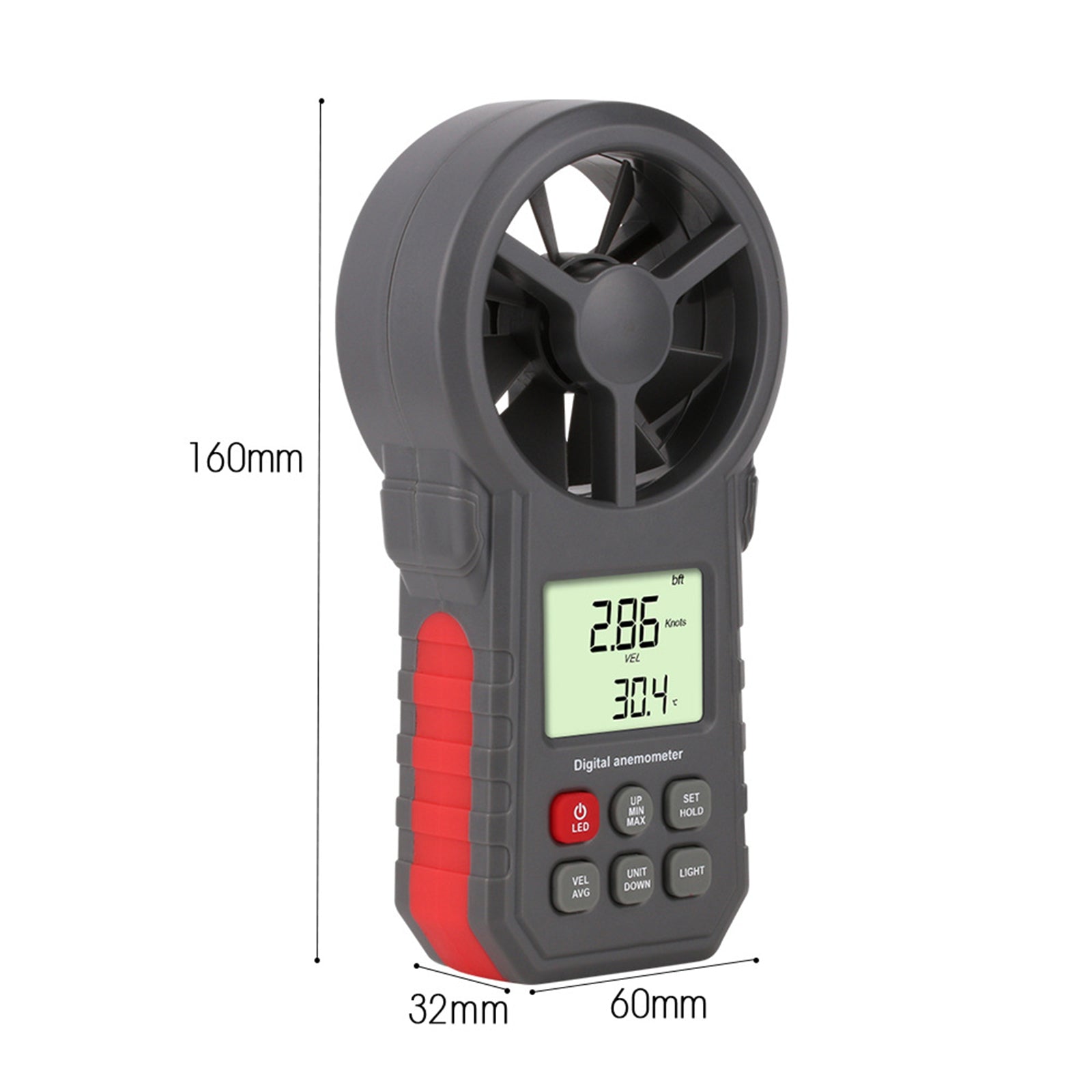 LCD Digitale Anemometer Thermometer Luchtstroommeter Windsnelheidsmeter 0-30M/s