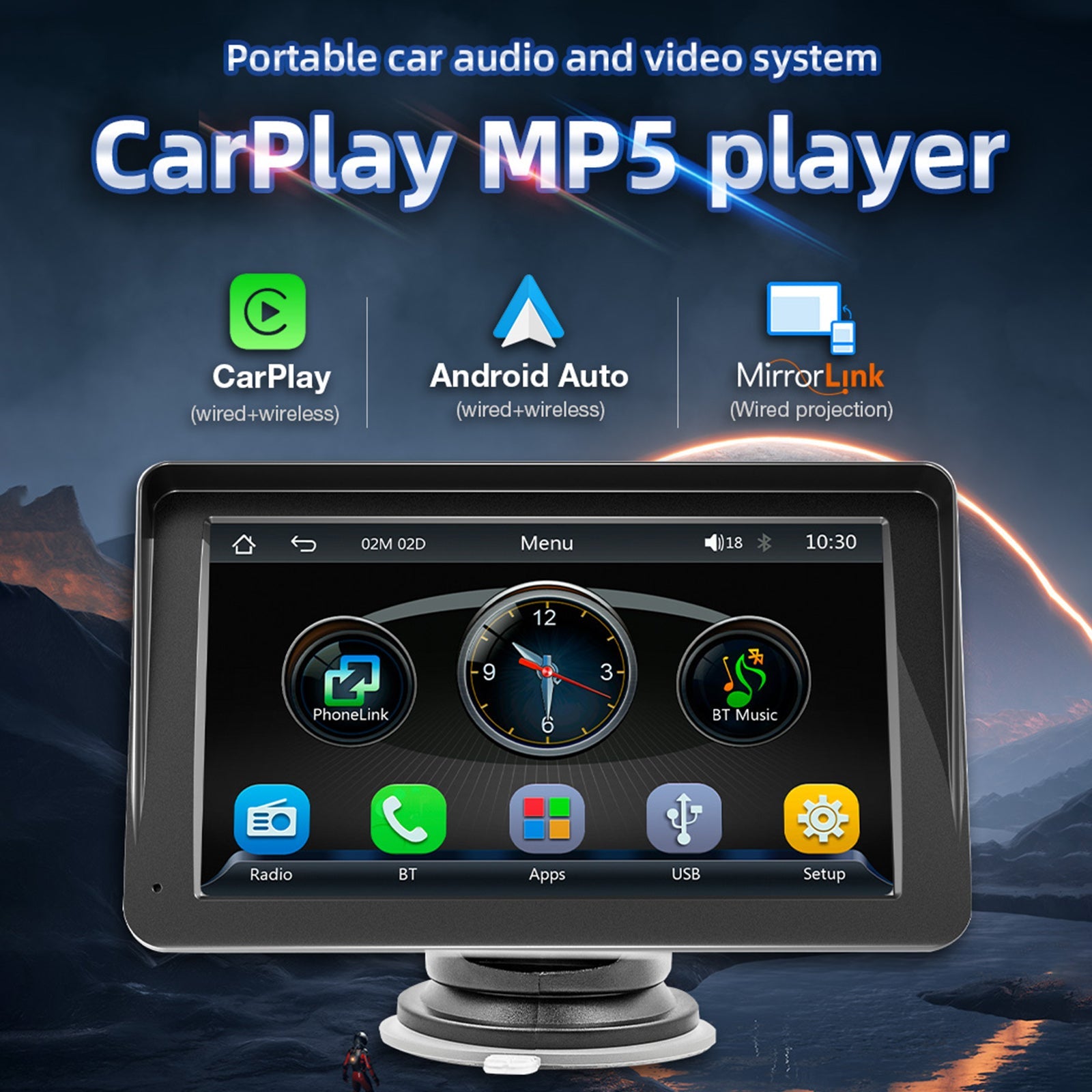 7 "sans fil Carplay voiture MP5 lecteur multimédia Bluetooth parasol télécommande