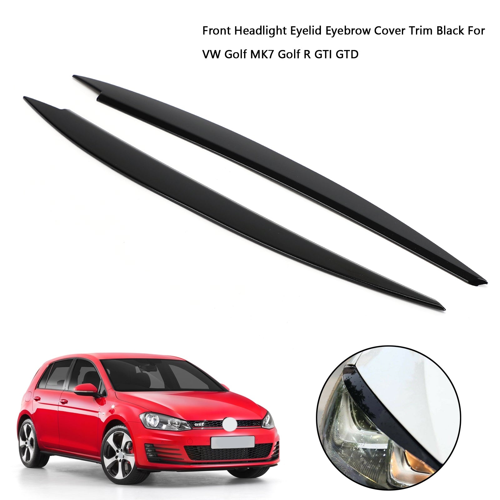 Front Headlight Eyelid Eyebrow Cover Trim Black For VW Golf MK7 Golf R GTI GTD Generic