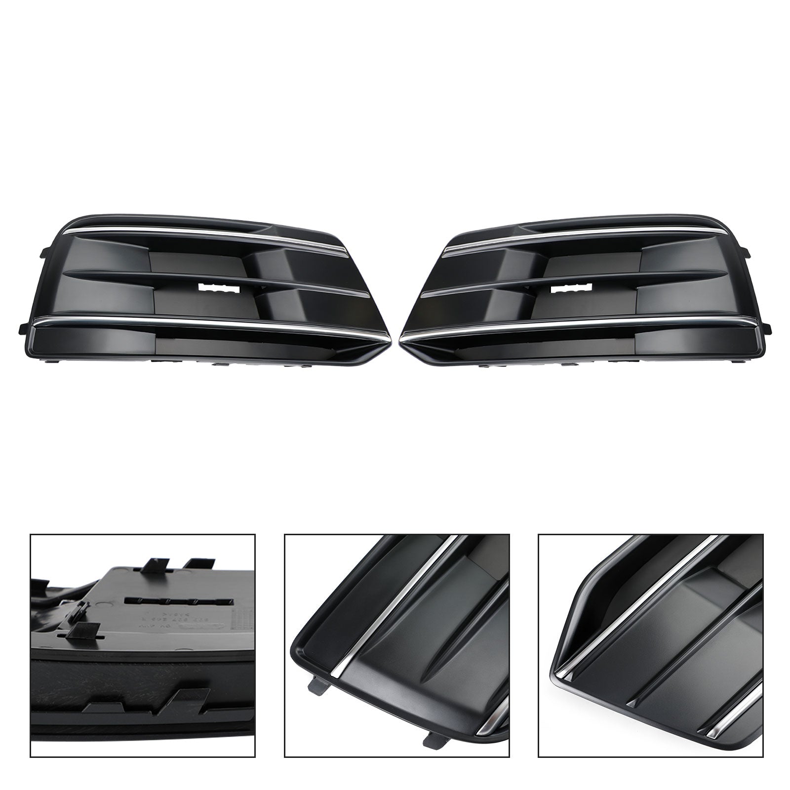 2018-2022 Audi Q5 2PCS Front Bumper Cover Grille Bezel Insert Black/Chrome