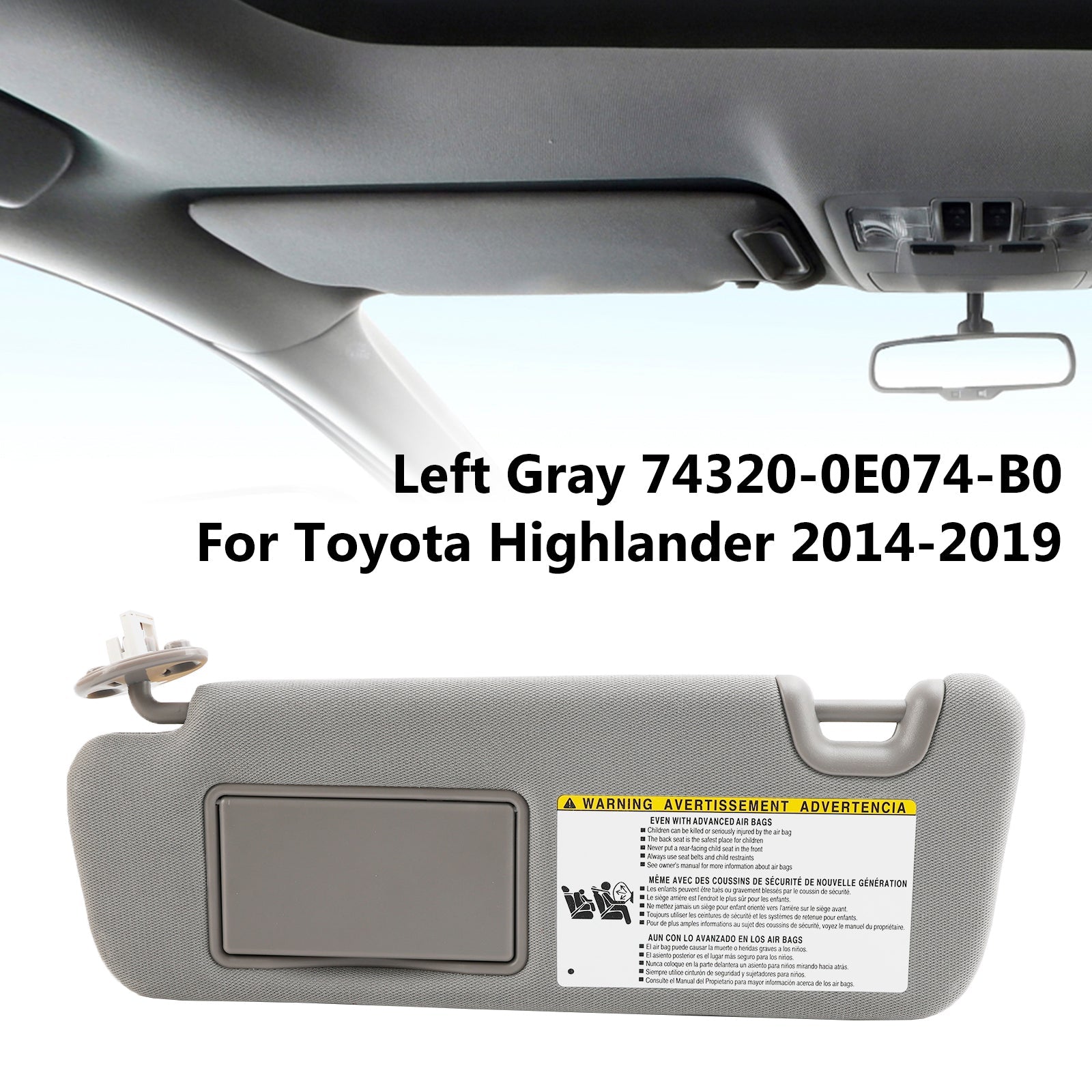 Toyota Highlander 2014-2019 linker zonneklep met ijdelheid lichtgrijs 74320-0E074-B0