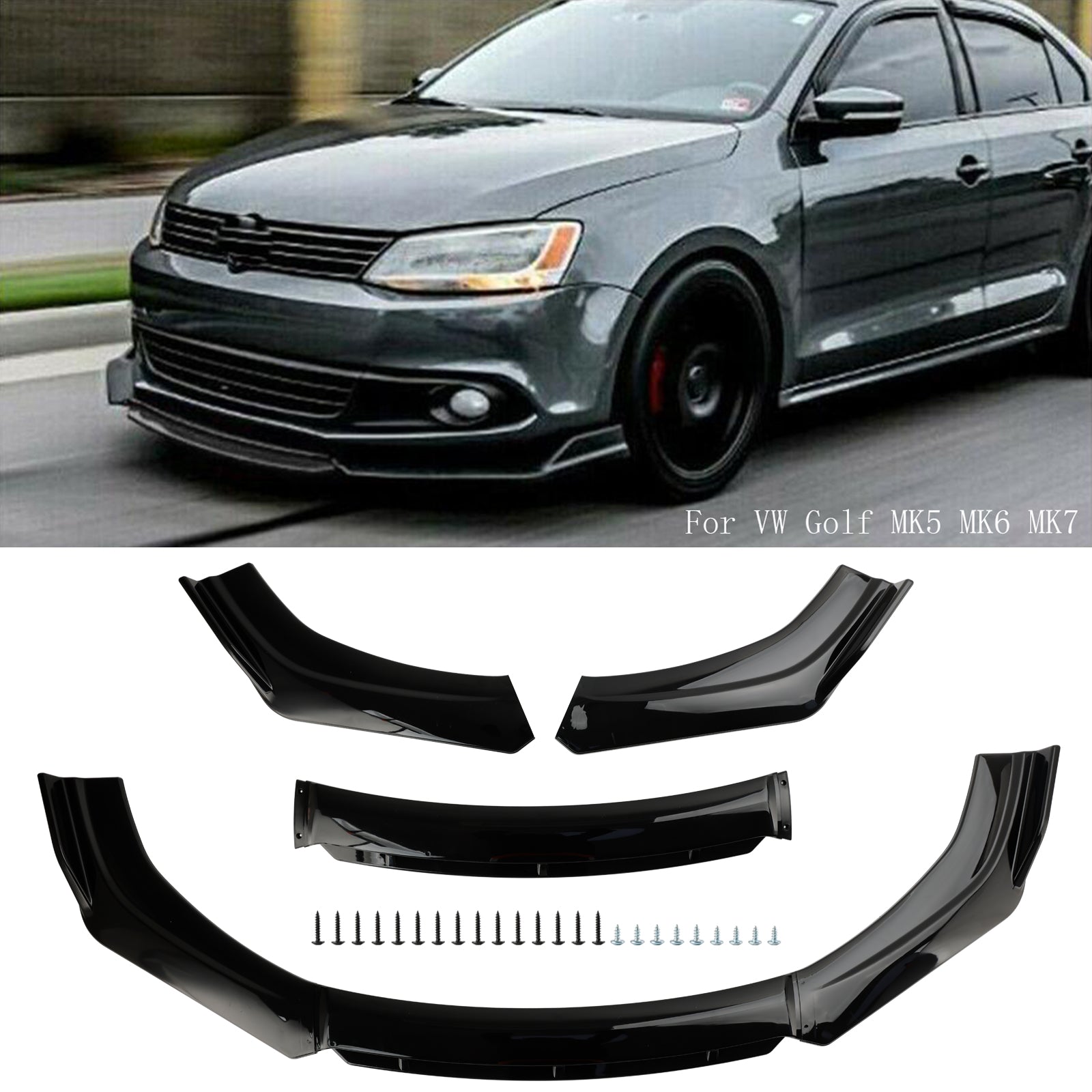 4PCS Universal Car Front Bumper Lip Body Kit Splitter Diffuser Protector Black