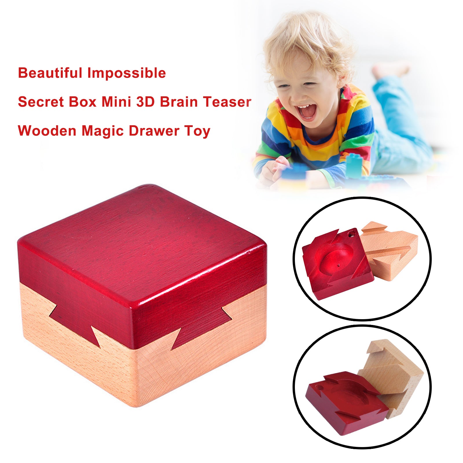 Vakker Impossible Secret Box Mini 3D Brain Teaser Magisk skuffeleketøy i tre