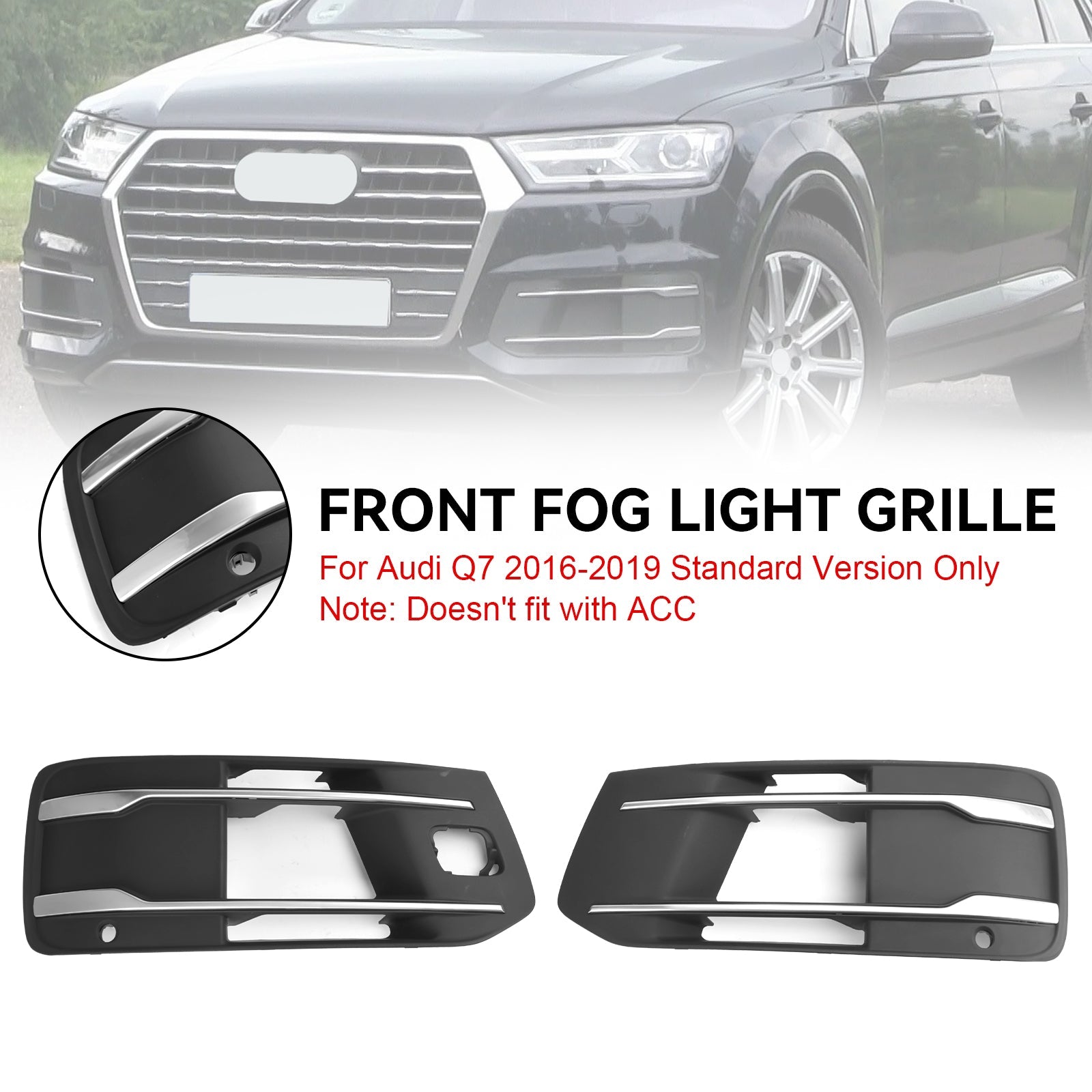 Audi Q7 2016-2019 Front Bumper Cover Fog Light Grille Bezel Insert Grill