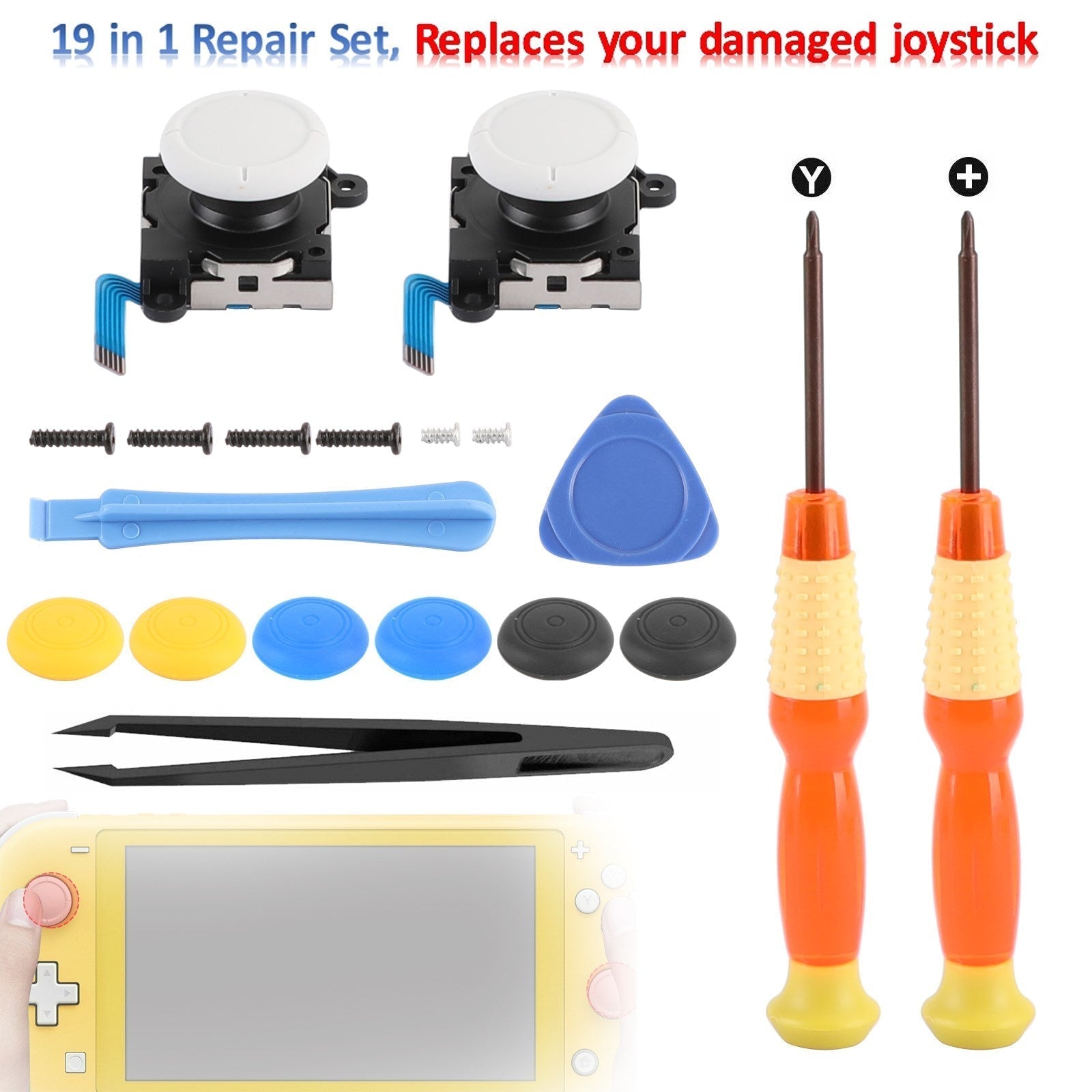 Kit de réparation 19 en 1 avec capteur analogique 3D + outil adapté au joystick Switch Lite