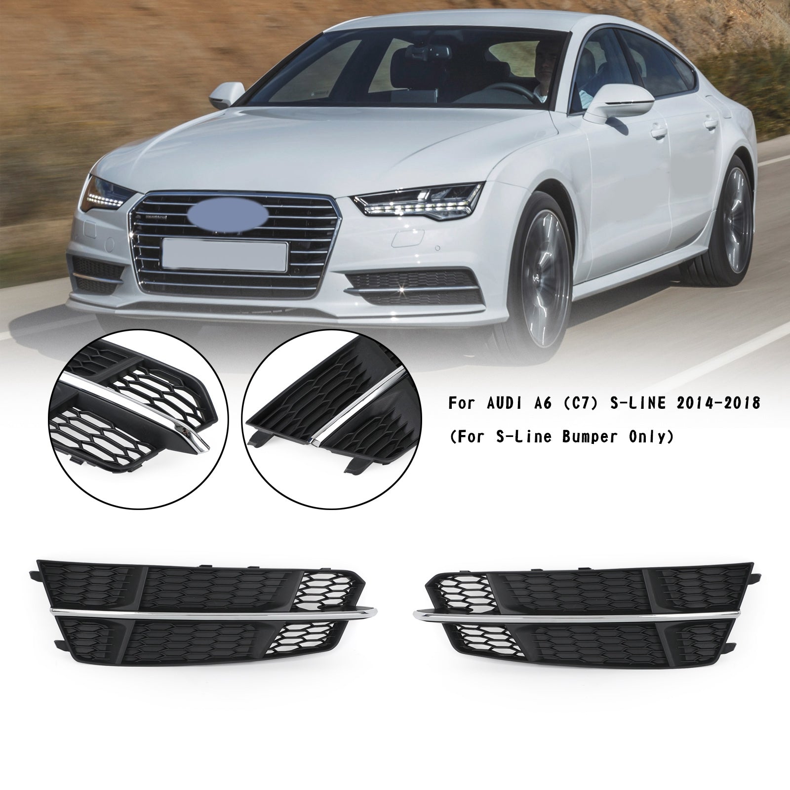 2016-2018 AUDI A6 (C7) C7PA S-LINE Facelift Front Bumper Lower Grille Grill Black Chrome