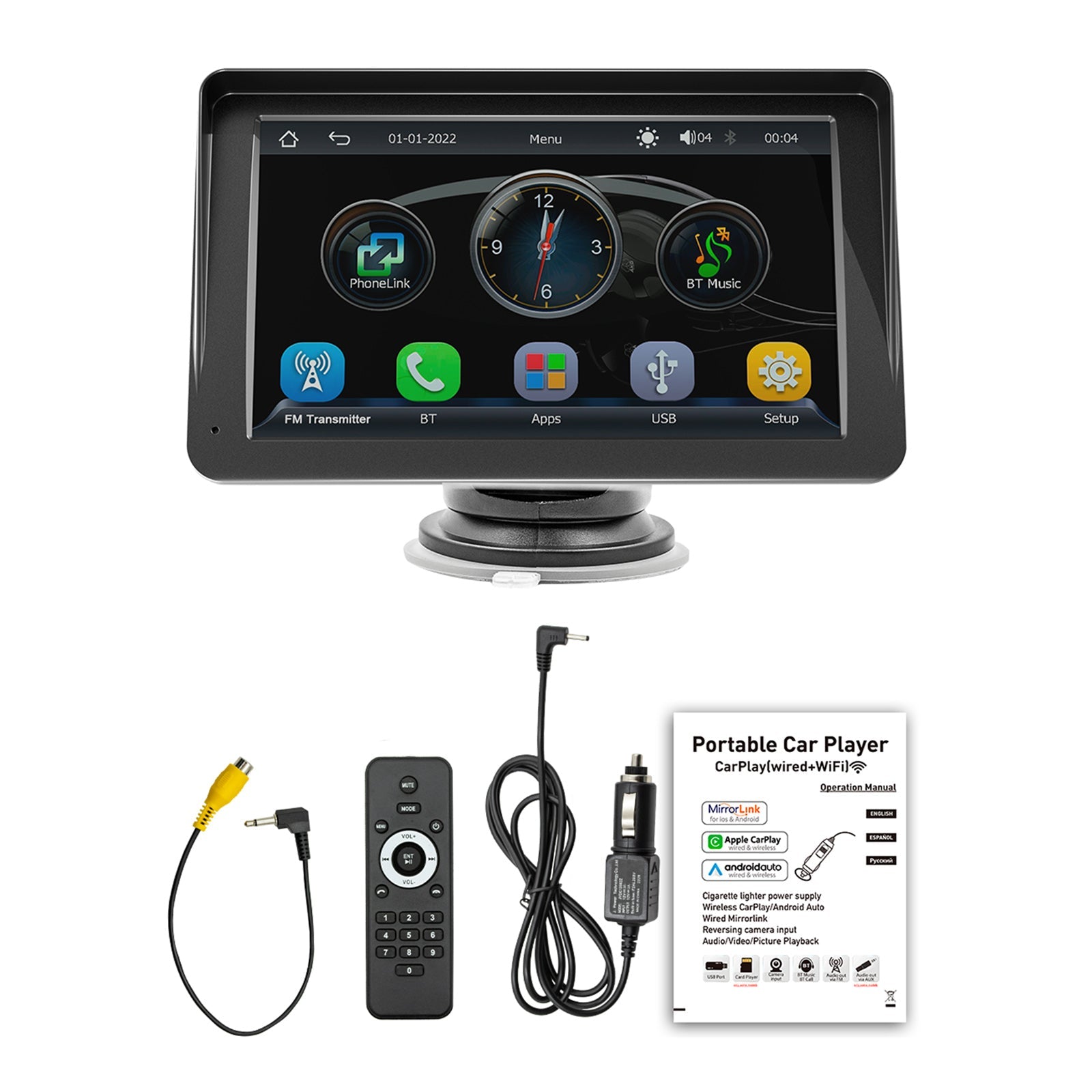 7 "Draadloze Carplay Auto MP5-speler Multimedia Bluetooth Zonnescherm Afstandsbediening