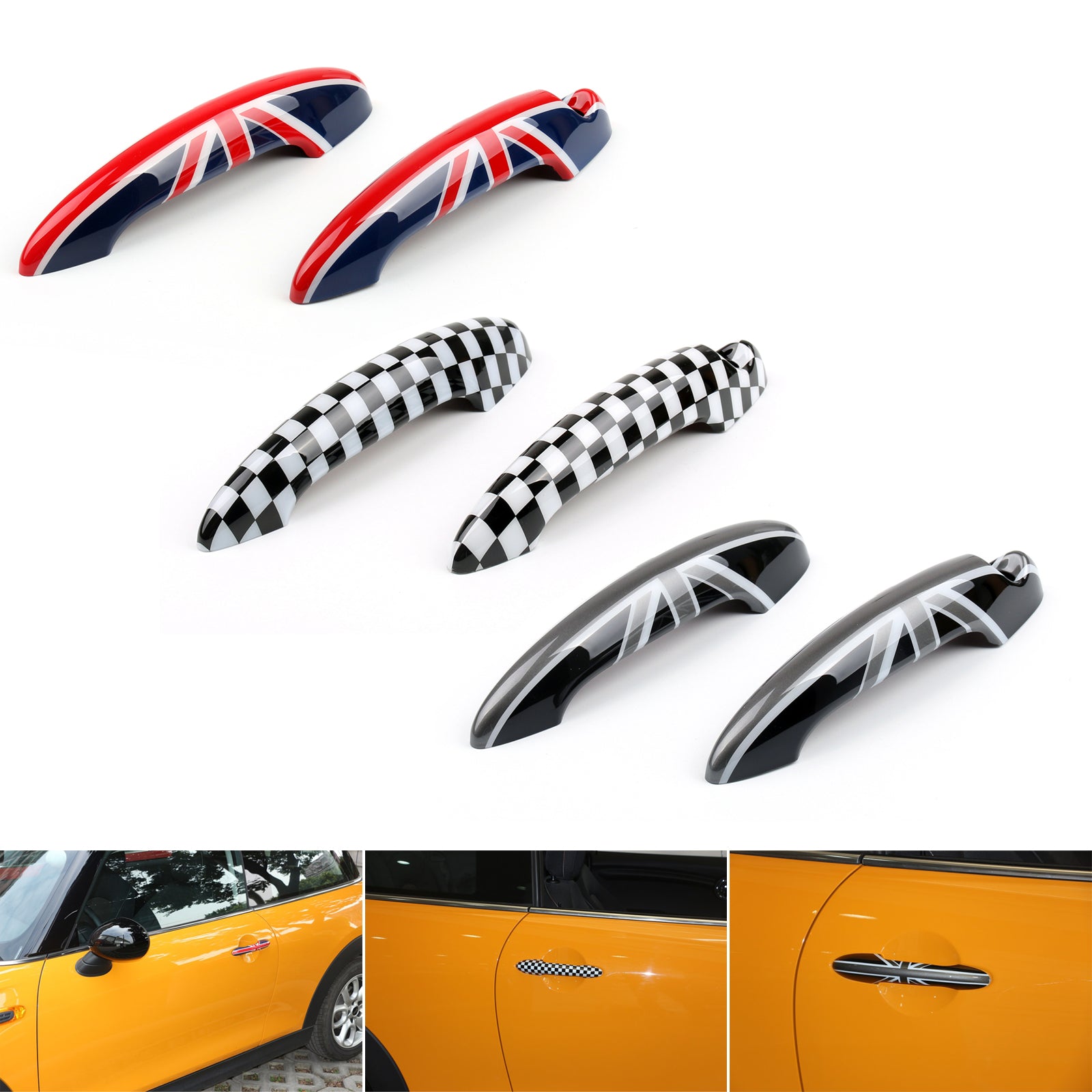 Mini Cooper R50 R52 R53 R55 Union Jack UK Flag Checkered Door Handle Cover Generic