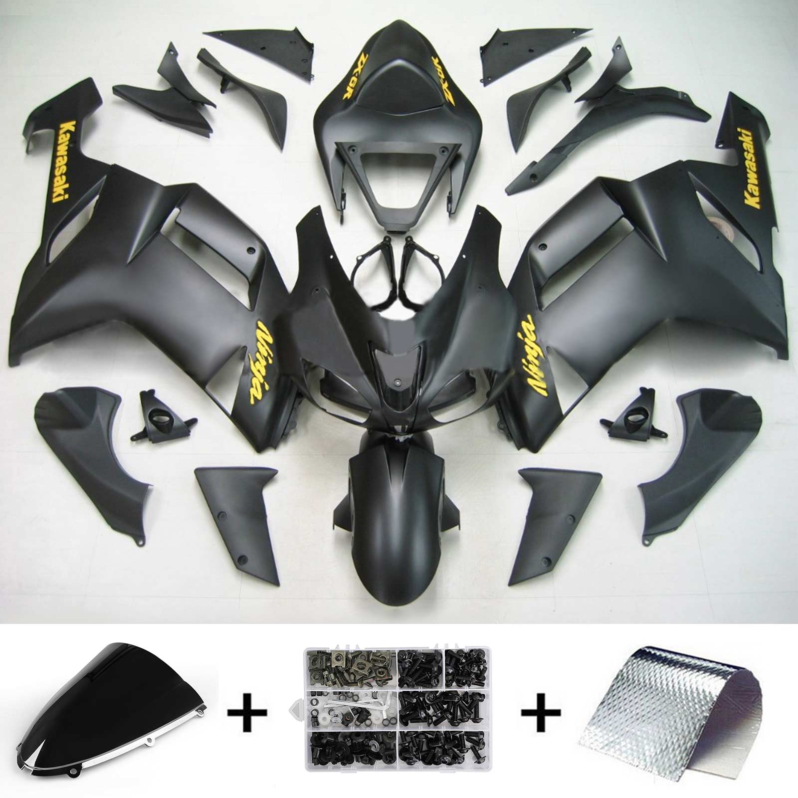 2007-2008 Kawasaki ZX6R 636 Amotopart Kit de carénage d'injection carrosserie plastique ABS #126