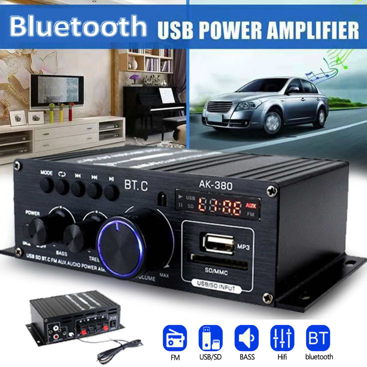 Bluetooth 2.0CH 400W Hi-Fi Auto Stereo 12V MP3 Car Audio Amplifier Radio Booster,400W Bluetooth Hi-Fi Auto Stereo 12V Car MP3 Audio Amplifier Radio Booster,Hi-Fi Bluetooth Car Auto Stereo 12V Car Audio Amplifier MP3 Radio 200W + 200W