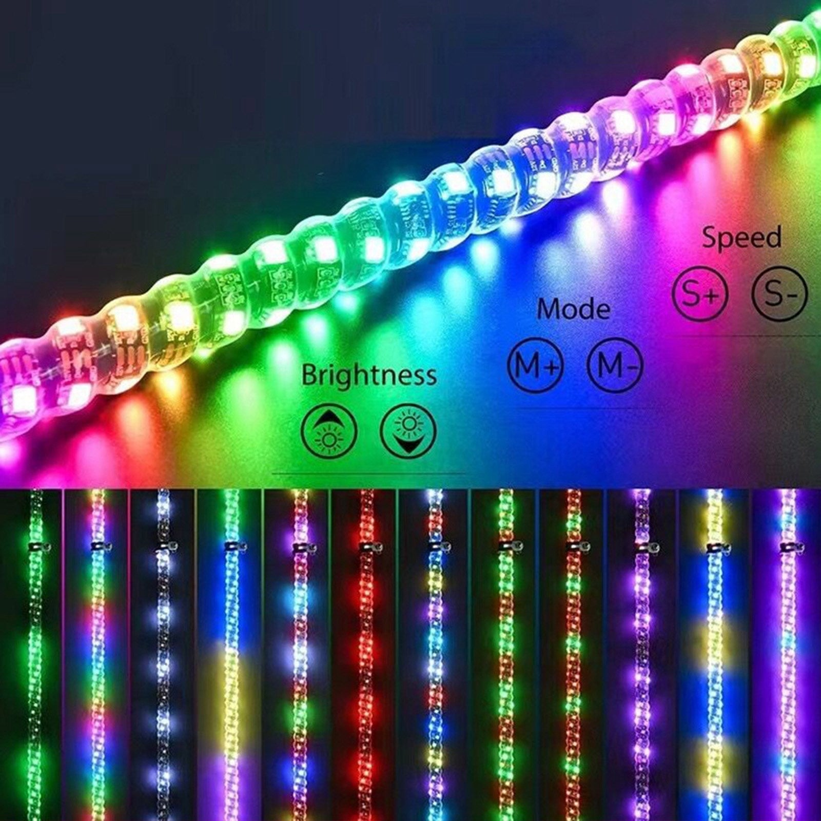 2ft RGB LED APP Whip Lights Antenna W/ Flag Remote Control For Polaris UTV ATV