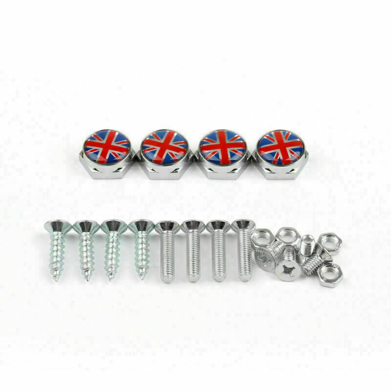 Union Jack Chrome Metal License Plate Frame Screw Bolt Cap Para Mini Cooper Generic