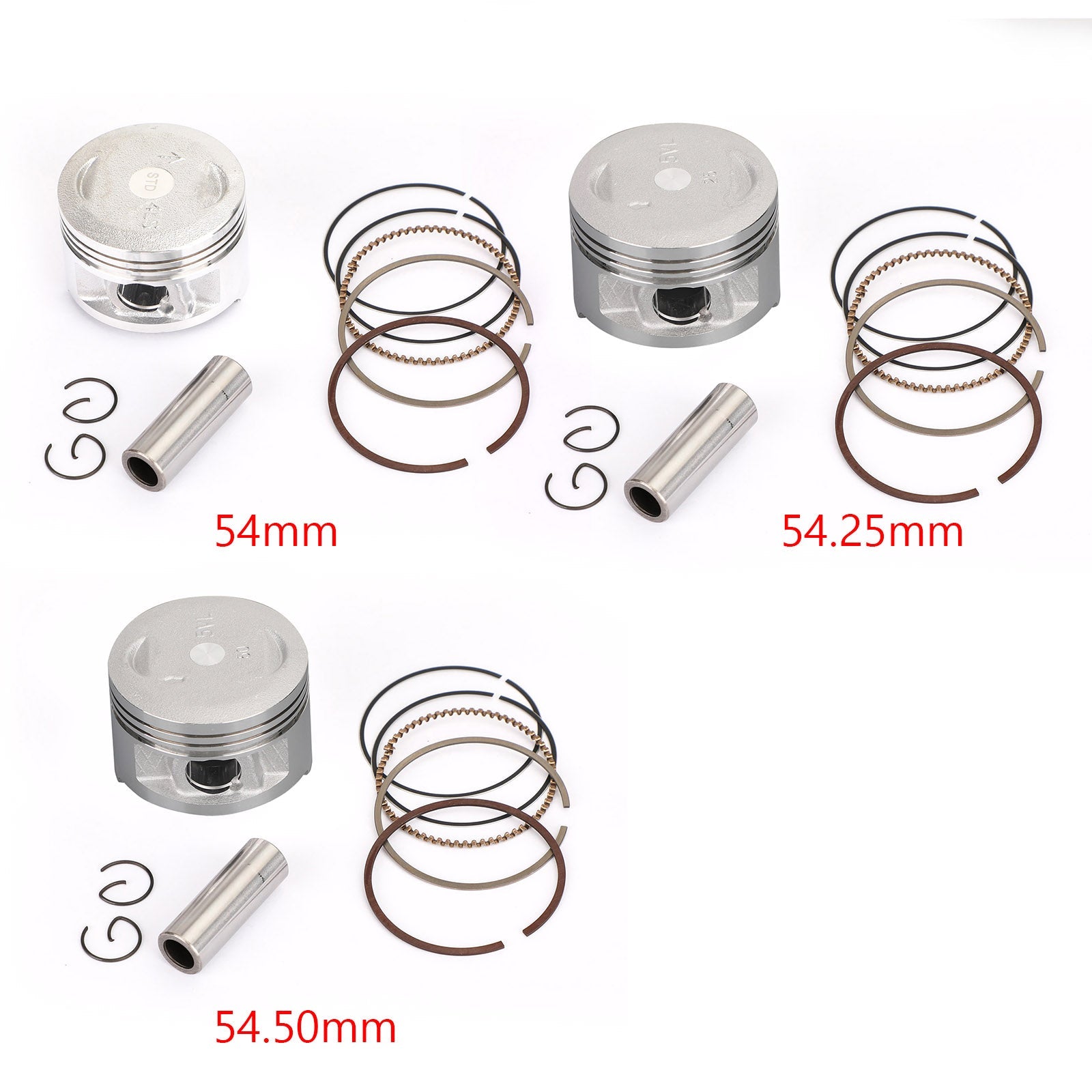 Yamaha TTR TT-R 125 L E LE ES 00-07 Kit de piston et jeu d'anneaux STD (54 mm) 0,25 mm (54,25 mm) 0,50 mm (54,50 mm) Taille d'alésage générique